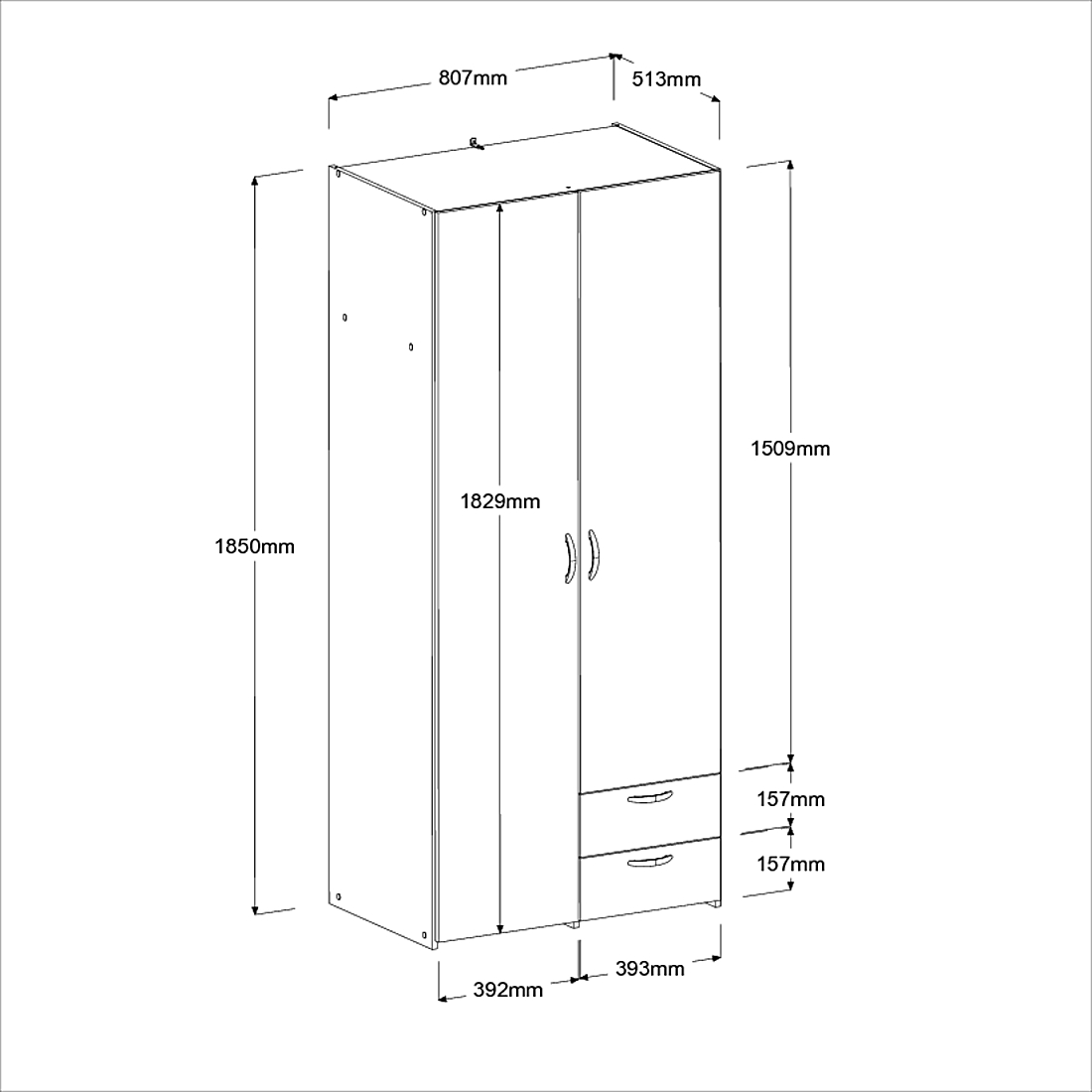 Armoire Salvador 2 portes & 2 tiroirs - blanc - Image 2