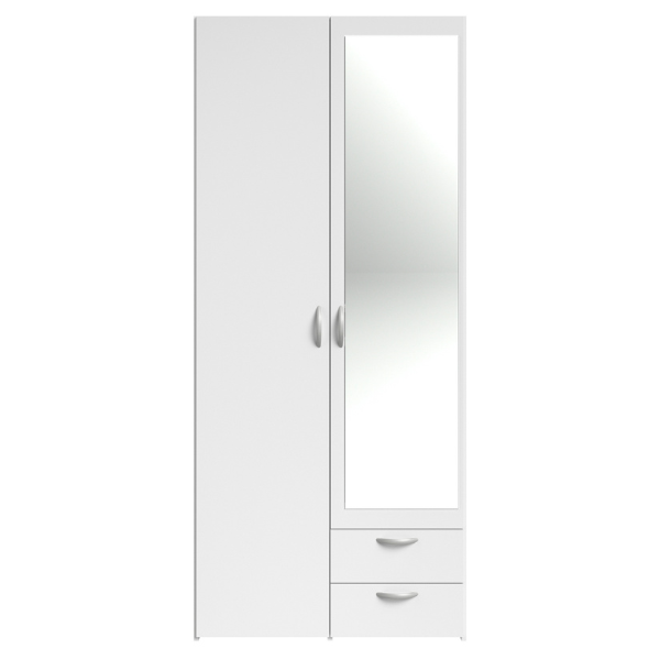 Armoire Salvador miroir, 2 portes & 2 tiroirs - blanc - Image 9