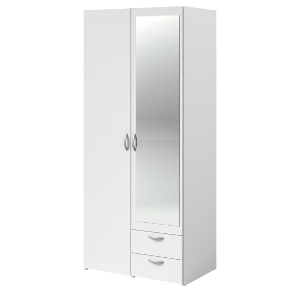 Armoire Salvador miroir, 2 portes & 2 tiroirs - blanc - Image 10