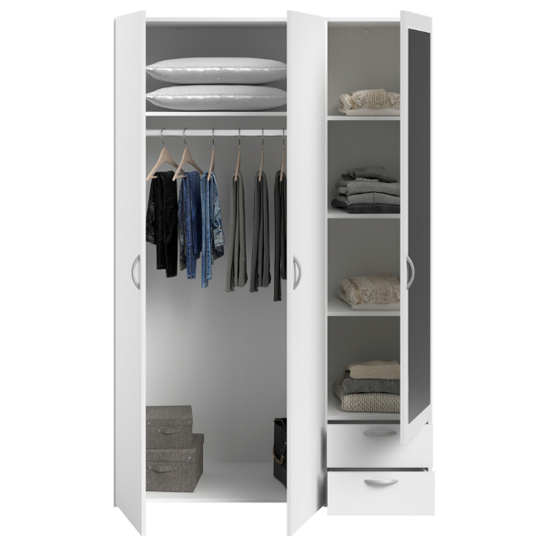 Armoire Salvador miroir, 3 portes & 2 tiroirs - blanc - Image 5