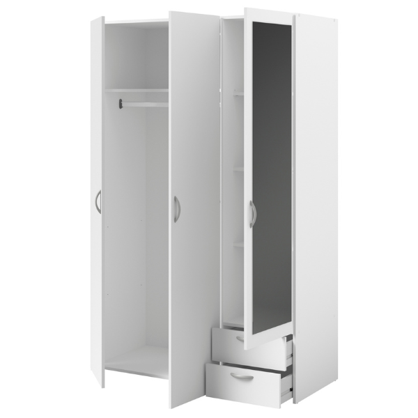 Armoire Salvador miroir, 3 portes & 2 tiroirs - blanc - Image 6