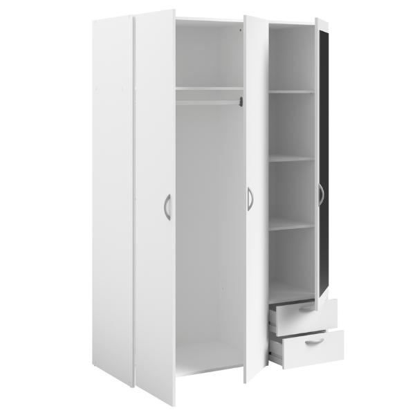 Armoire Salvador miroir, 3 portes & 2 tiroirs - blanc - Image 8