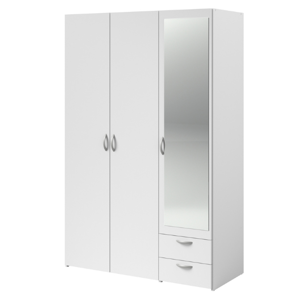 Armoire Salvador miroir, 3 portes & 2 tiroirs - blanc - Image 10