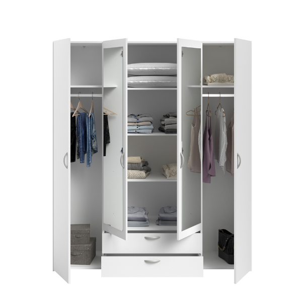 Armoire Salvador miroirs, 4 portes & 2 tiroirs - blanc - Image 5