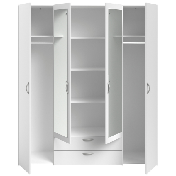 Armoire Salvador miroirs, 4 portes & 2 tiroirs - blanc - Image 7