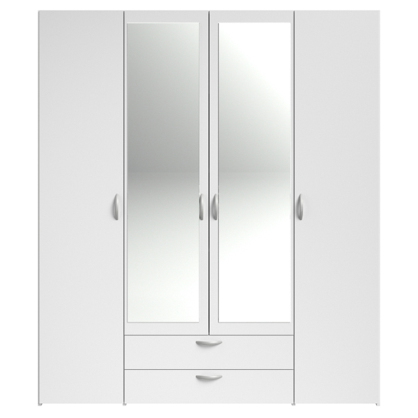 Armoire Salvador miroirs, 4 portes & 2 tiroirs - blanc - Image 9