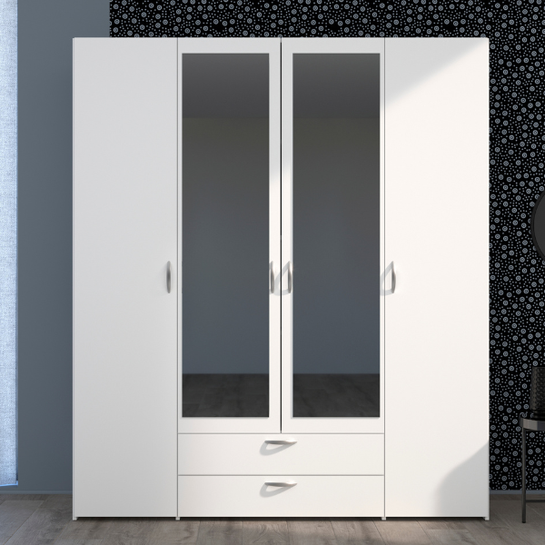 Armoire Salvador miroirs, 4 portes & 2 tiroirs - blanc