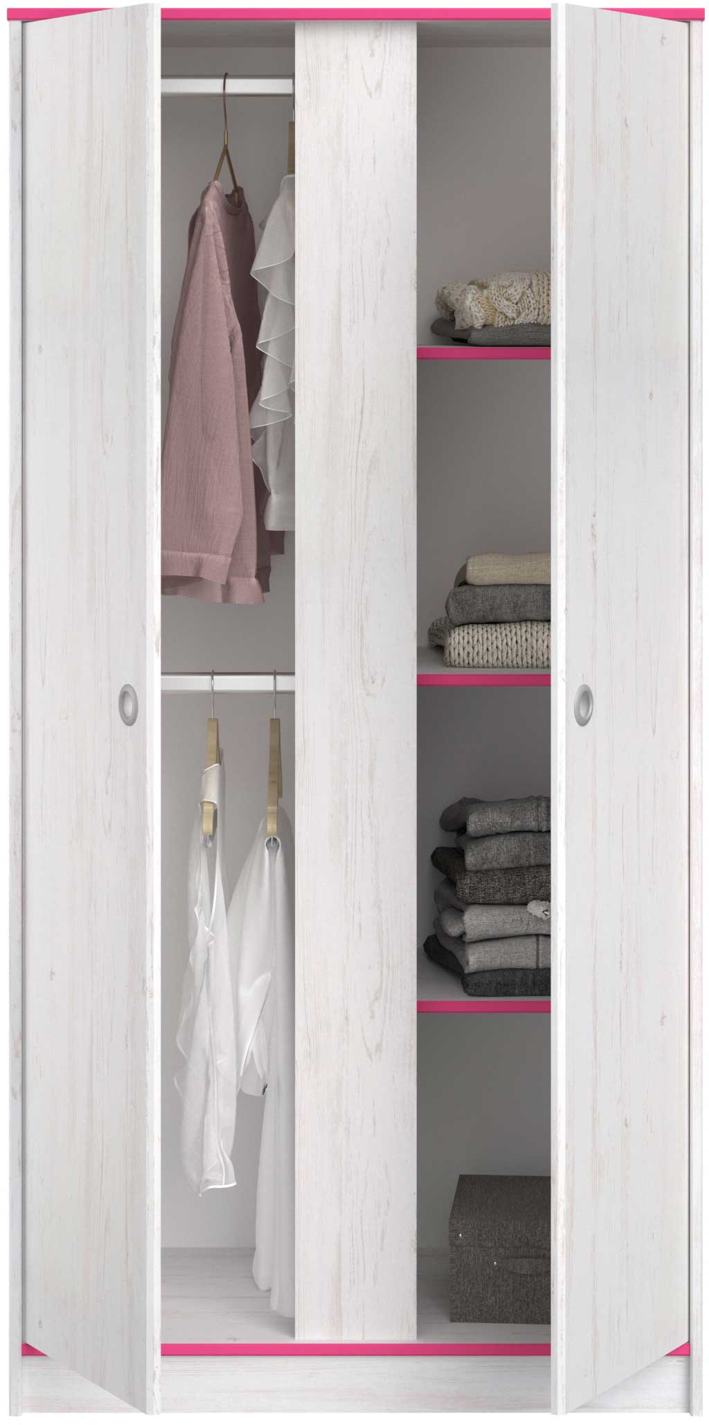 Armoire Smiley 90cm à 2 portes - blanc/rose ou blanc/bleu - Image 7