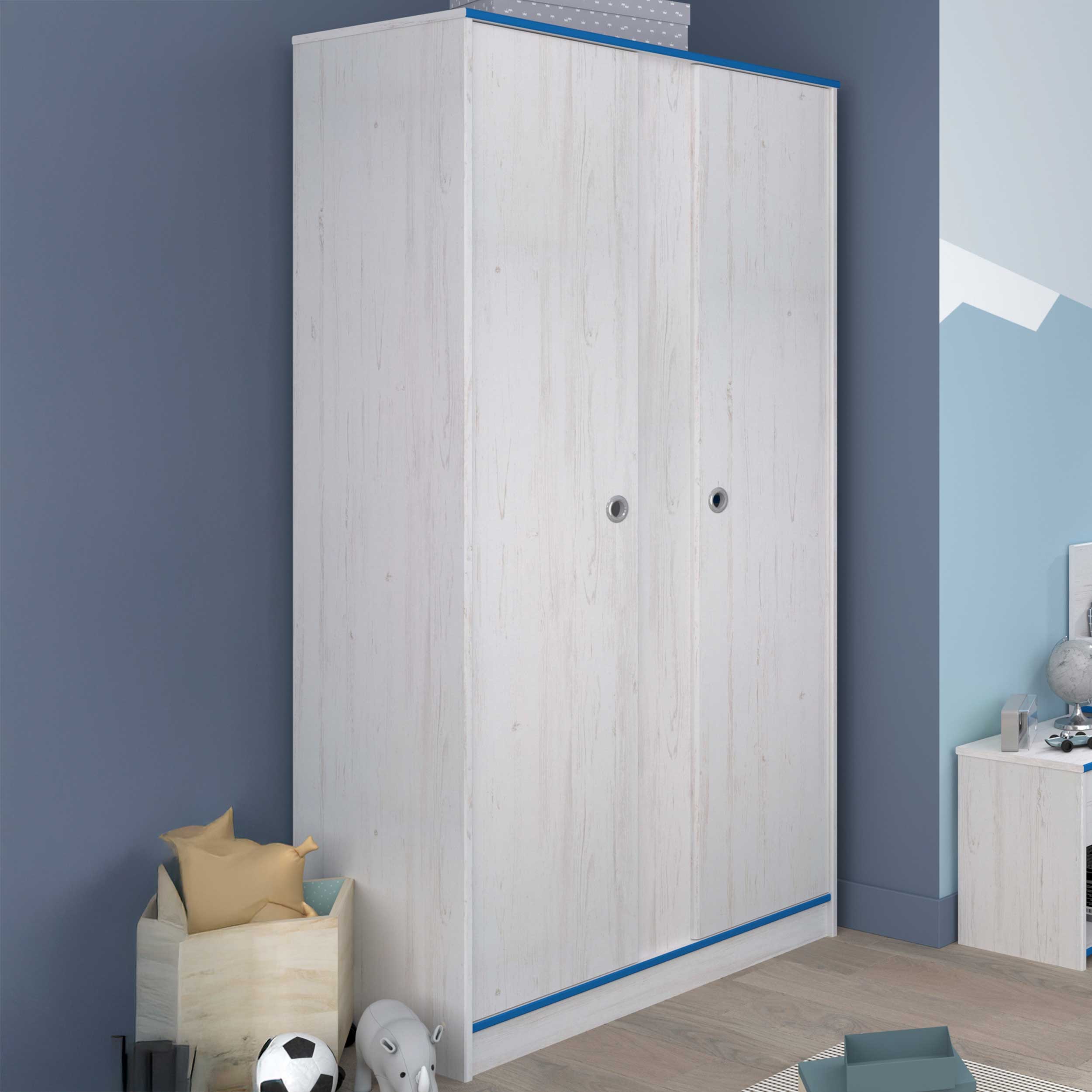 Armoire Smiley 90cm à 2 portes - blanc/rose ou blanc/bleu