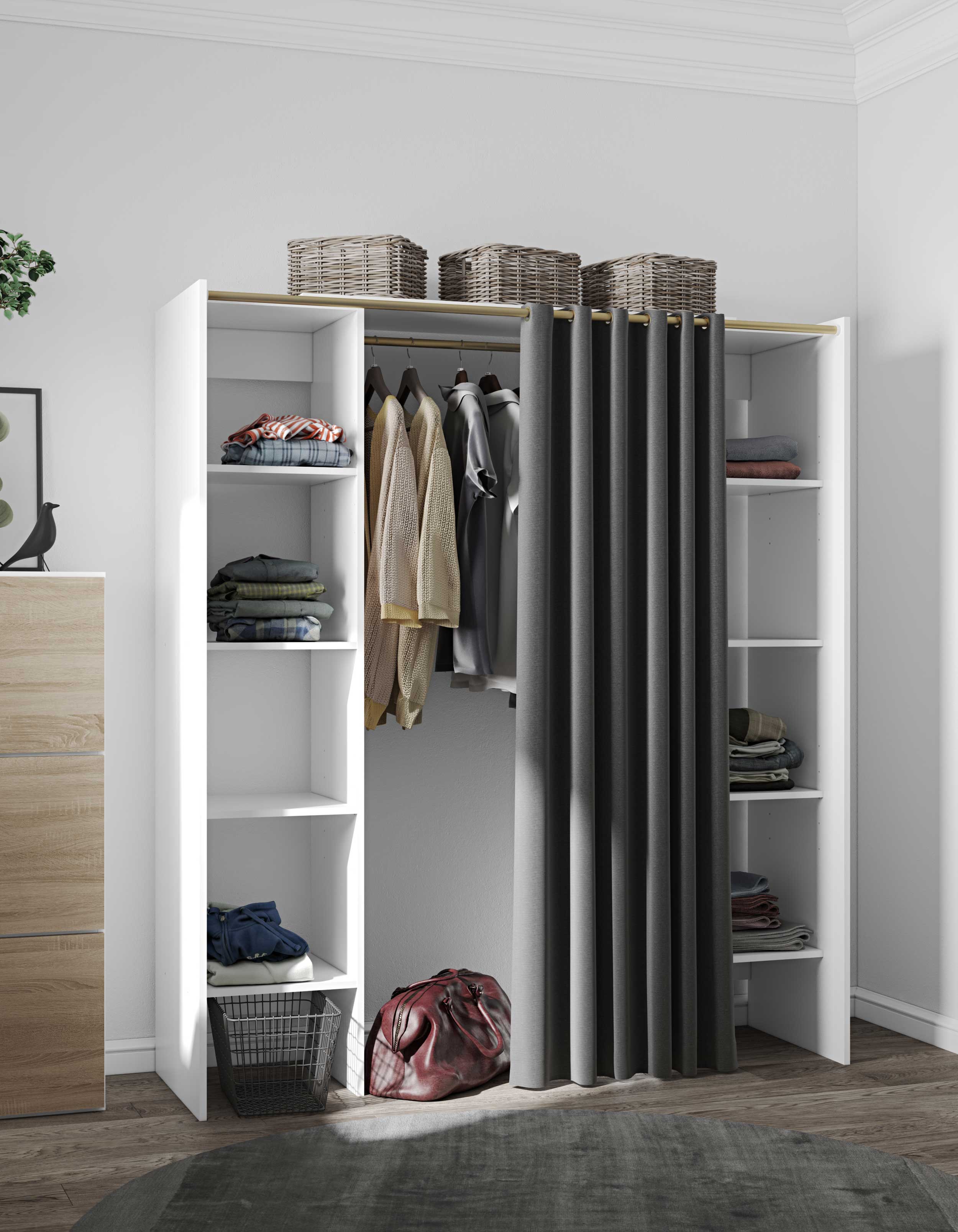 Armoire Spike 112/185cm avec rideau - blanc/gris - Image 8