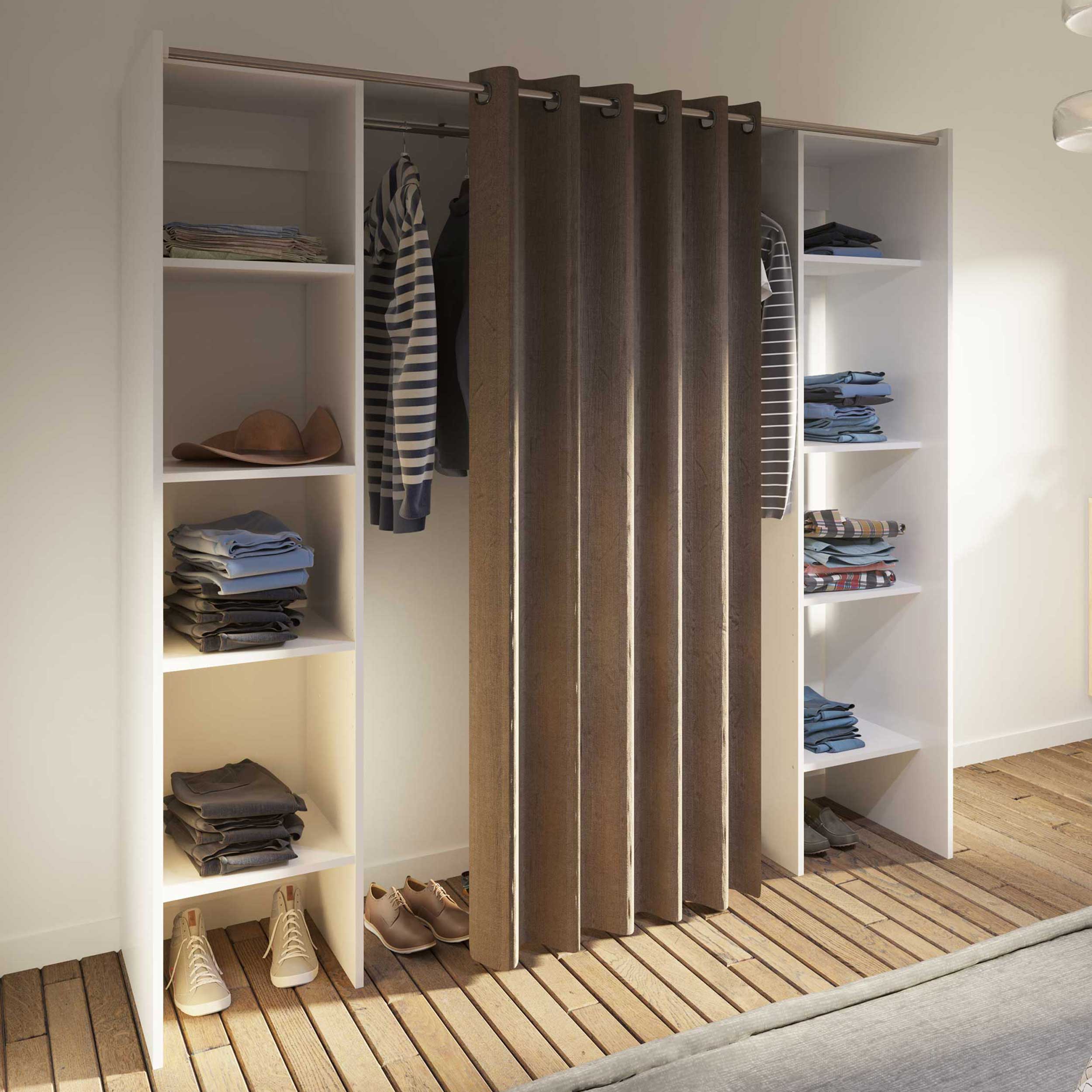 Armoire Spike 112/185cm avec rideau - blanc/taupe - Image 1