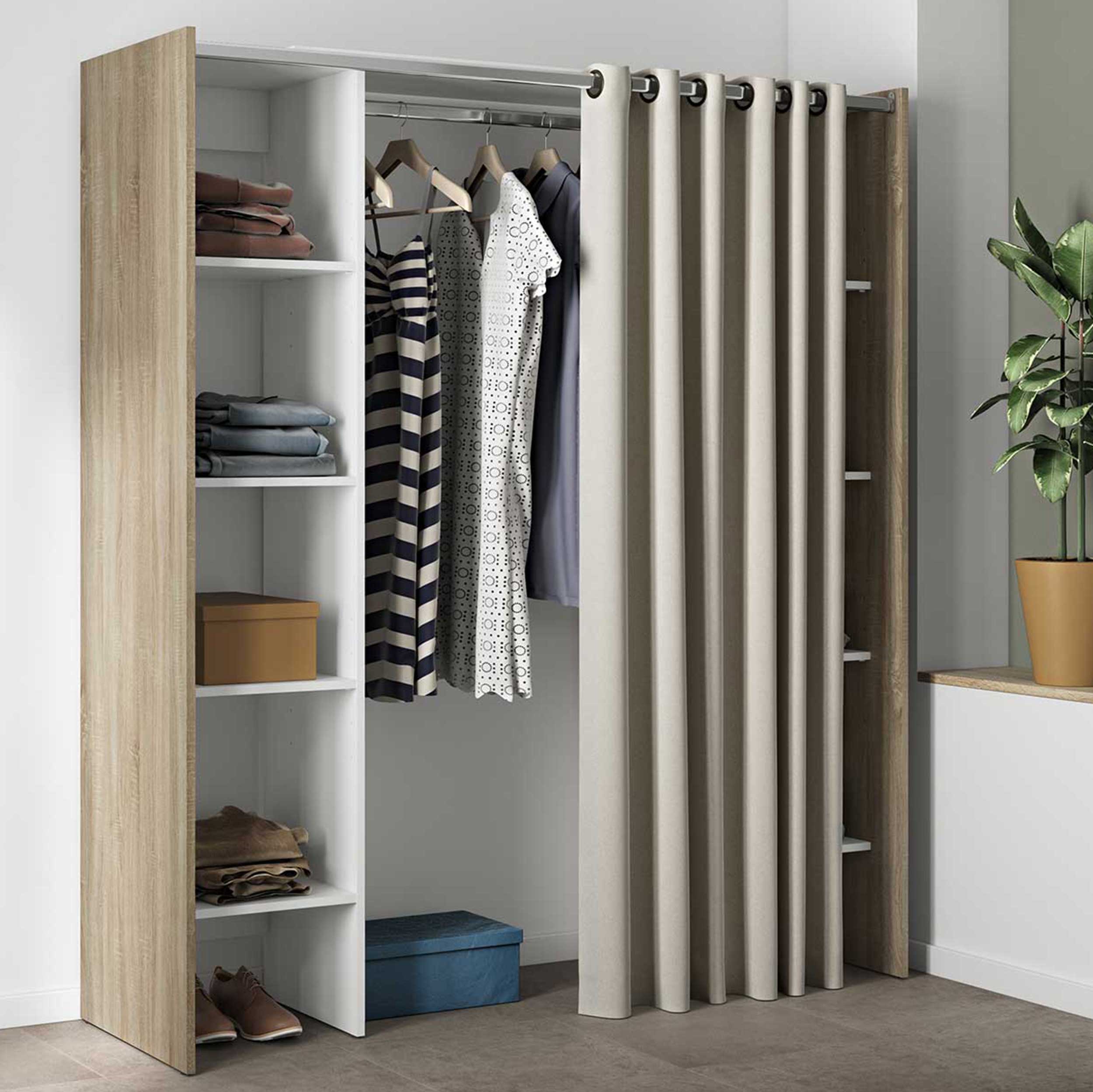 Armoire Spike 112/185cm avec rideau - chêne/écru - Image 1