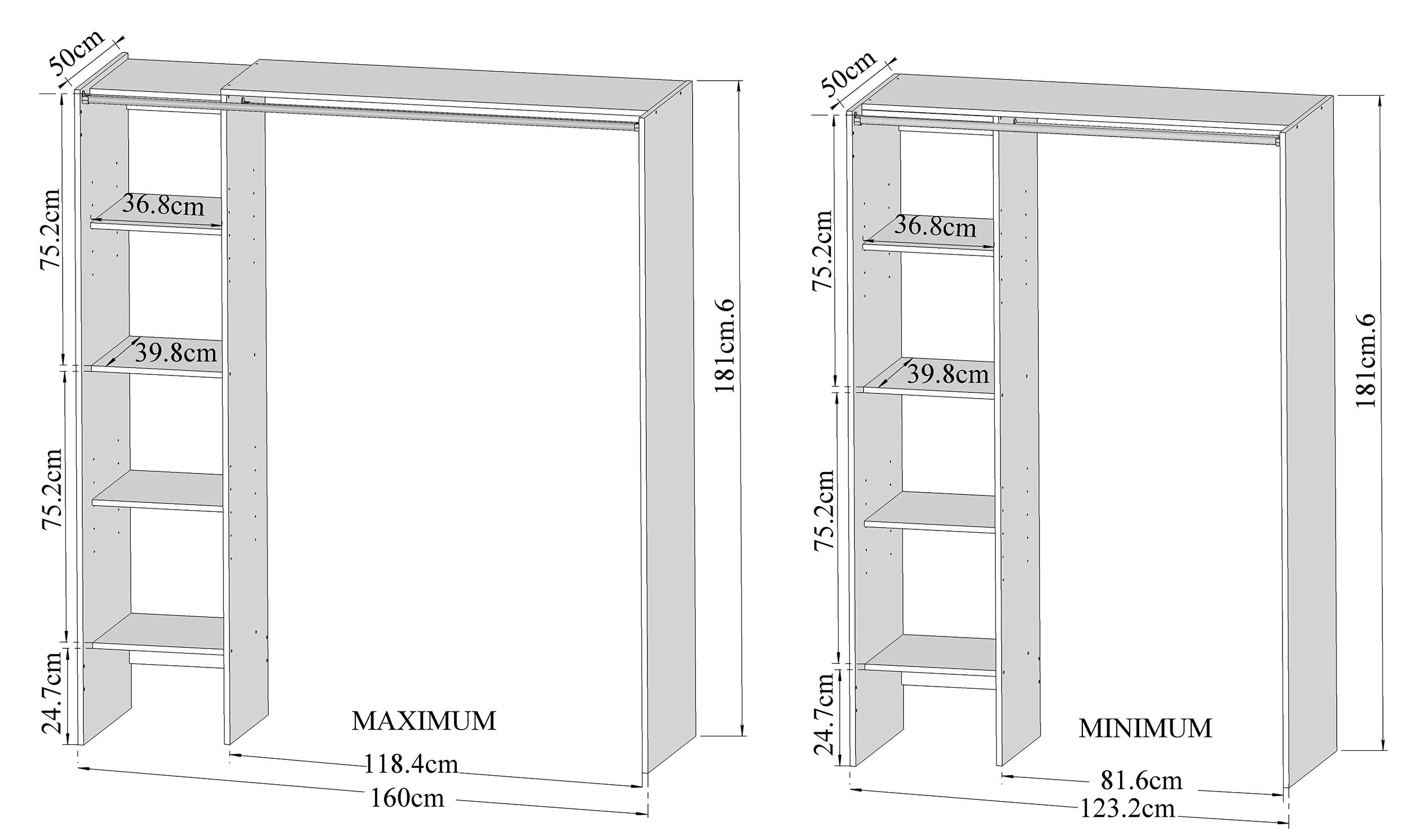 Armoire Spike 123/160cm avec rideau - blanc/taupe - Image 2
