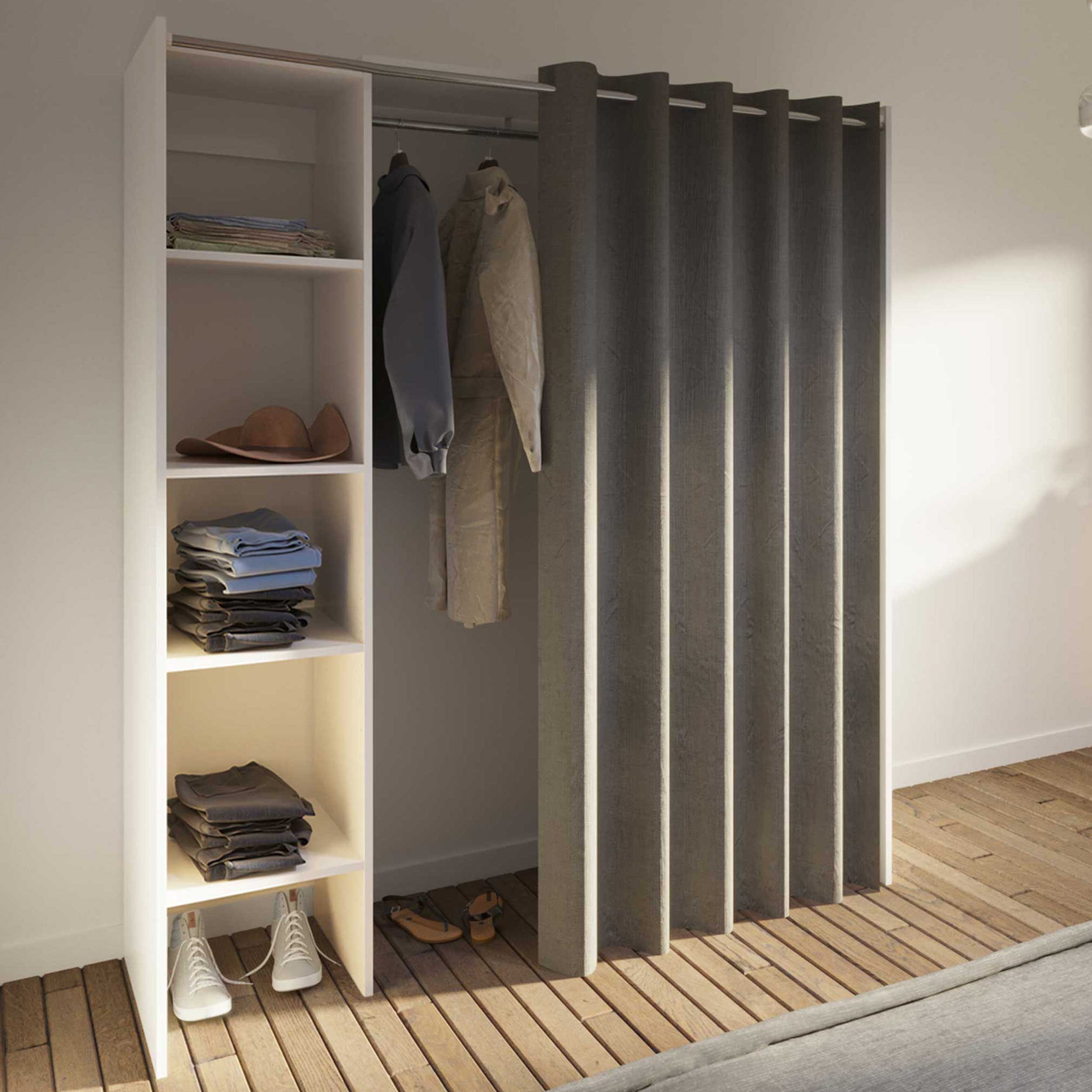 Armoire Spike 123/160cm avec rideau - blanc/taupe