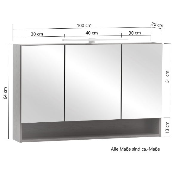Armoire toilette Karan 100cm 3 portes avec éclairage - chêne - Image 4