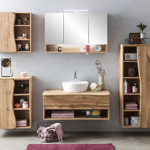 Armoire toilette Karan 100cm 3 portes avec éclairage - chêne - Image 5