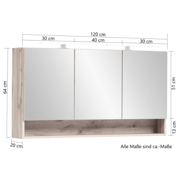 Armoire toilette Karan 120cm 3 portes avec éclairage - chêne - Image 6