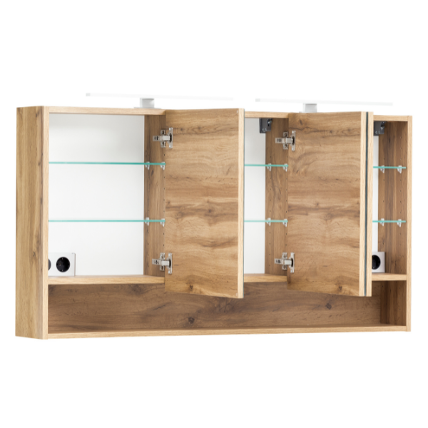 Armoire toilette Karan 120cm 3 portes avec éclairage - chêne - Image 10