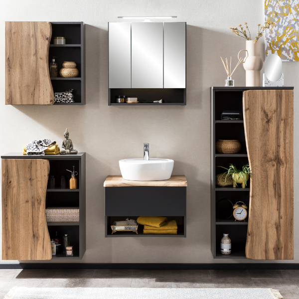 Armoire toilette Karan 60cm 3 portes avec éclairage - anthracite - Image 3