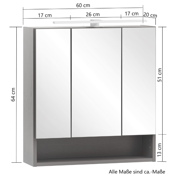 Armoire toilette Karan 60cm 3 portes avec éclairage - anthracite - Image 5