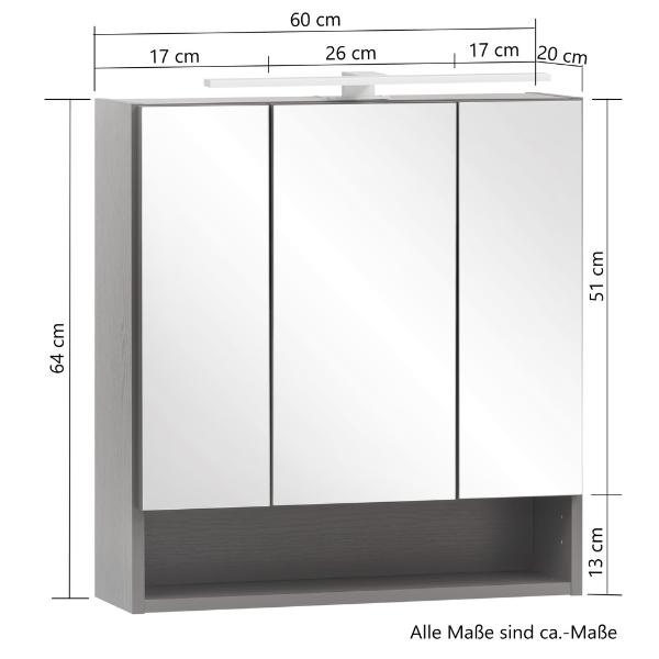 Armoire toilette Karan 60cm 3 portes avec éclairage - chêne - Image 4