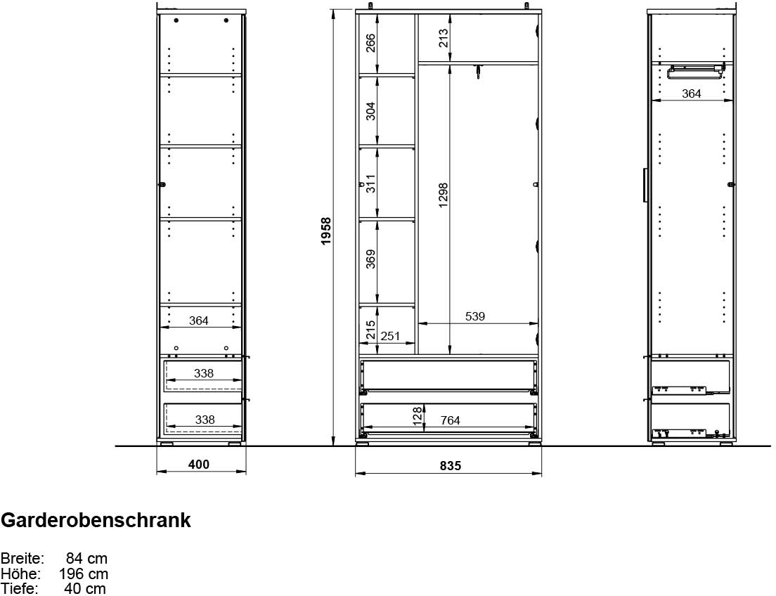 Armoire vestiaire Tille 84cm avec 2 portes & 2 tiroirs - blanc/chêne - Image 2