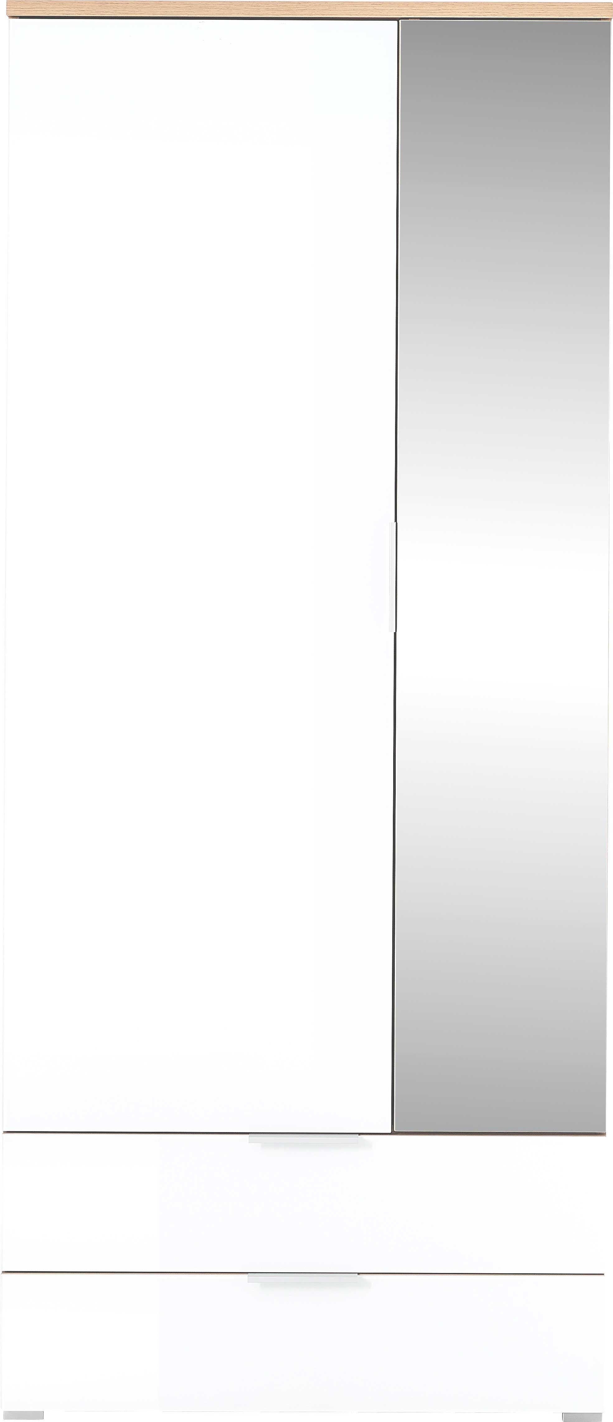 Armoire vestiaire Tille 84cm avec 2 portes & 2 tiroirs - blanc/chêne - Image 3