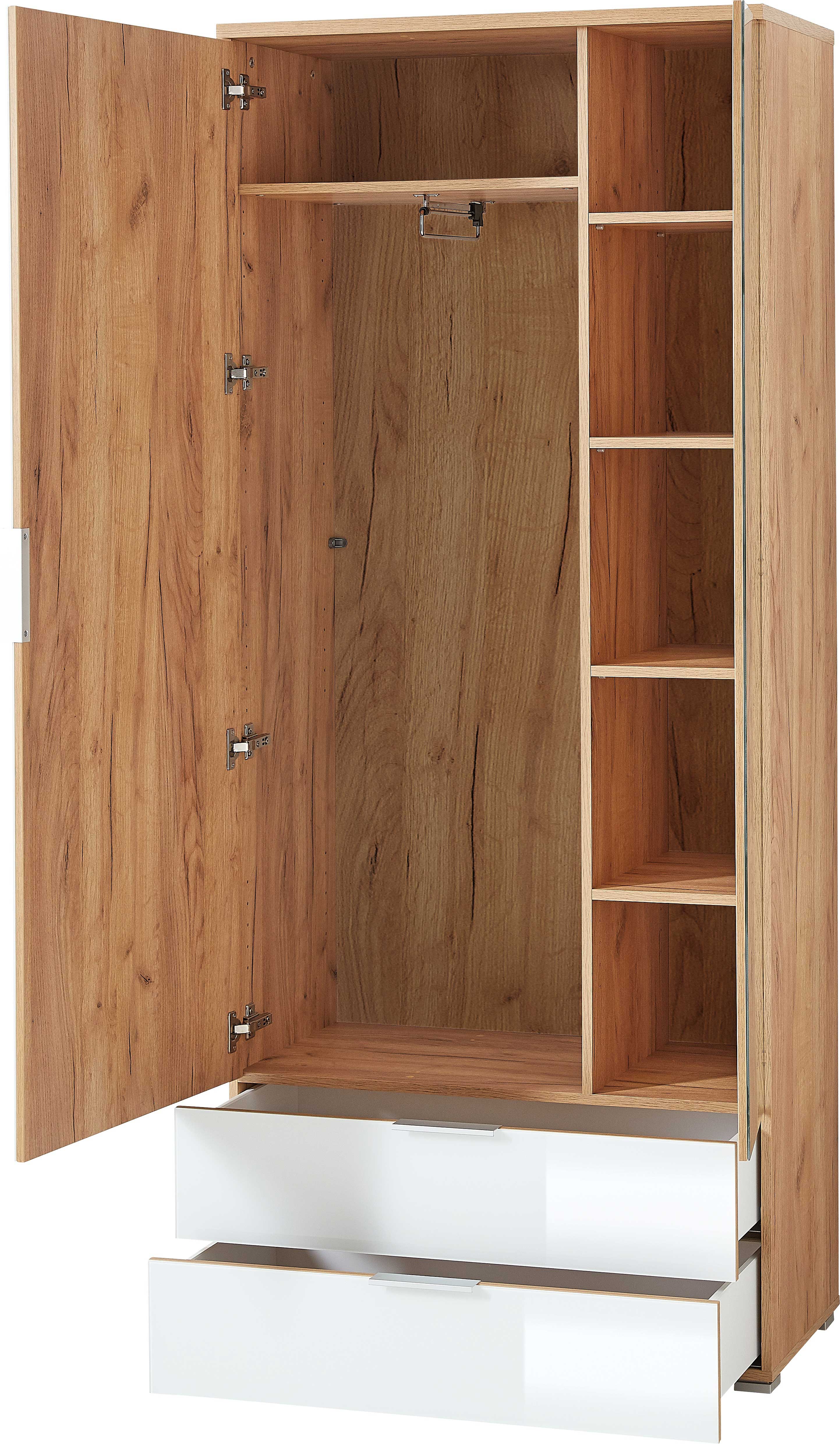 Armoire vestiaire Tille 84cm avec 2 portes & 2 tiroirs - blanc/chêne - Image 4