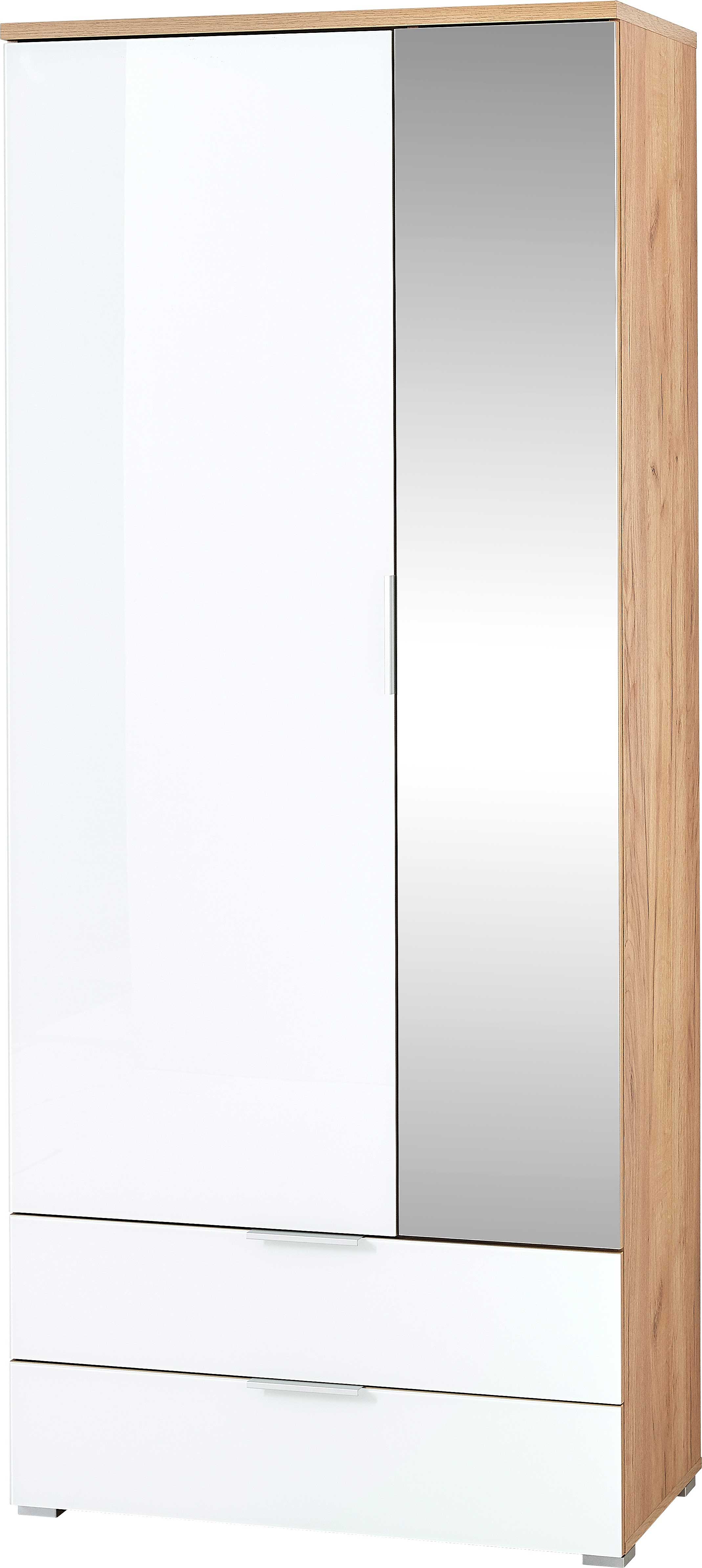 Armoire vestiaire Tille 84cm avec 2 portes & 2 tiroirs - blanc/chêne - Image 8