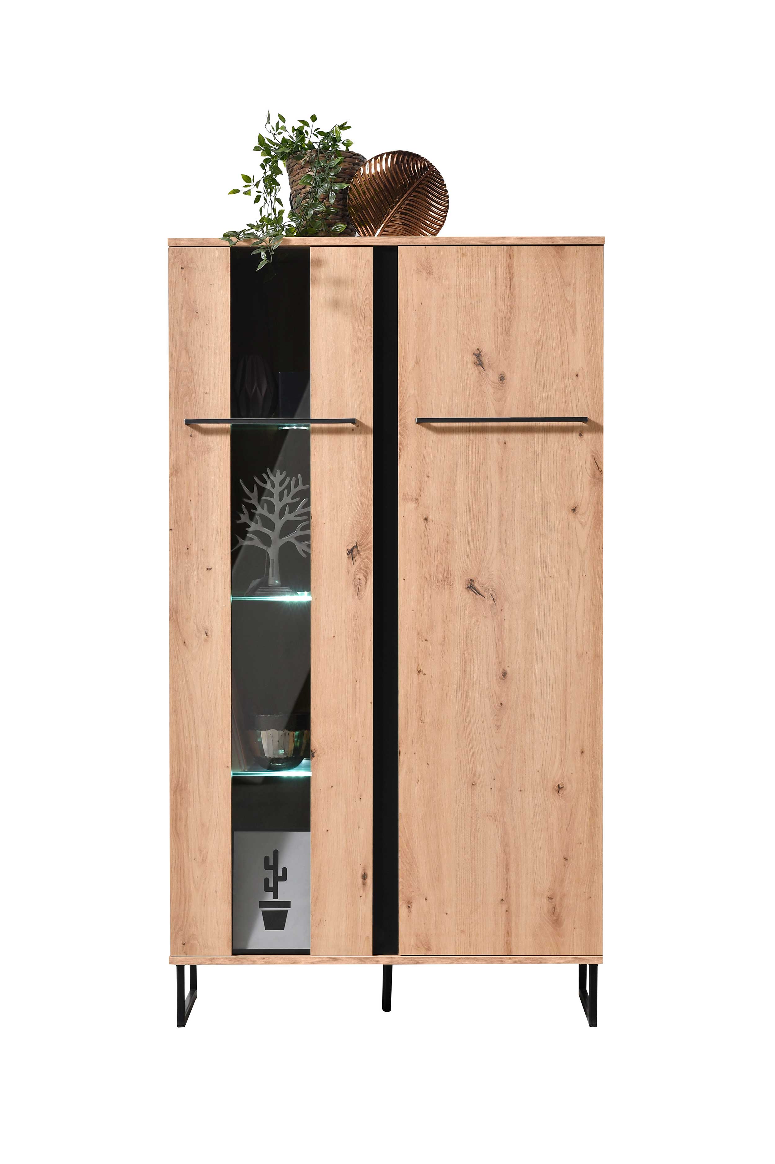 Armoire vitrée Hoggas 84cm 2 portes - chêne/noir - Image 12