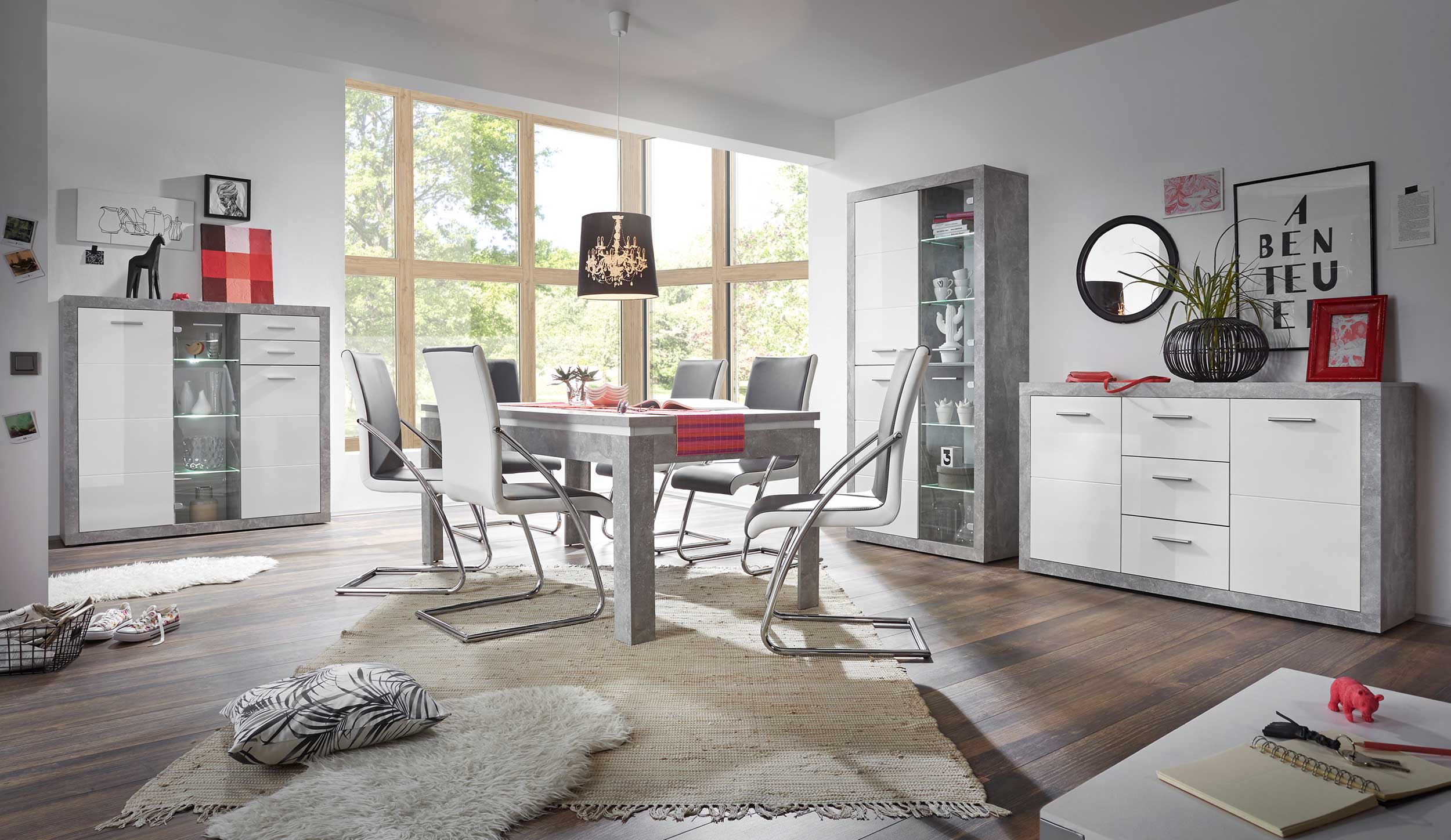 Armoire vitrine Inga 194H x 95L - béton/blanc - Image 3