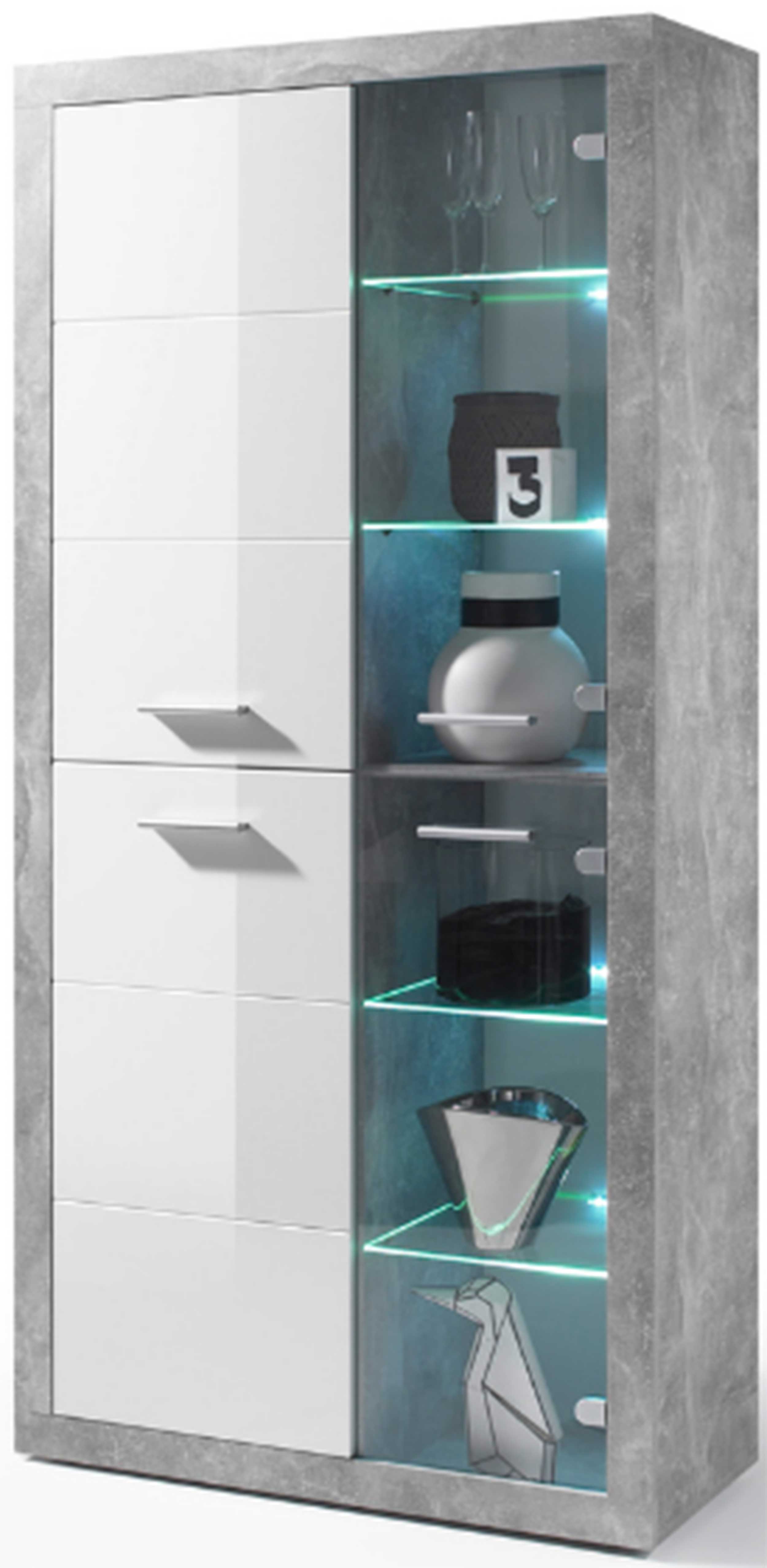 Armoire vitrine Inga 194H x 95L - béton/blanc - Image 4