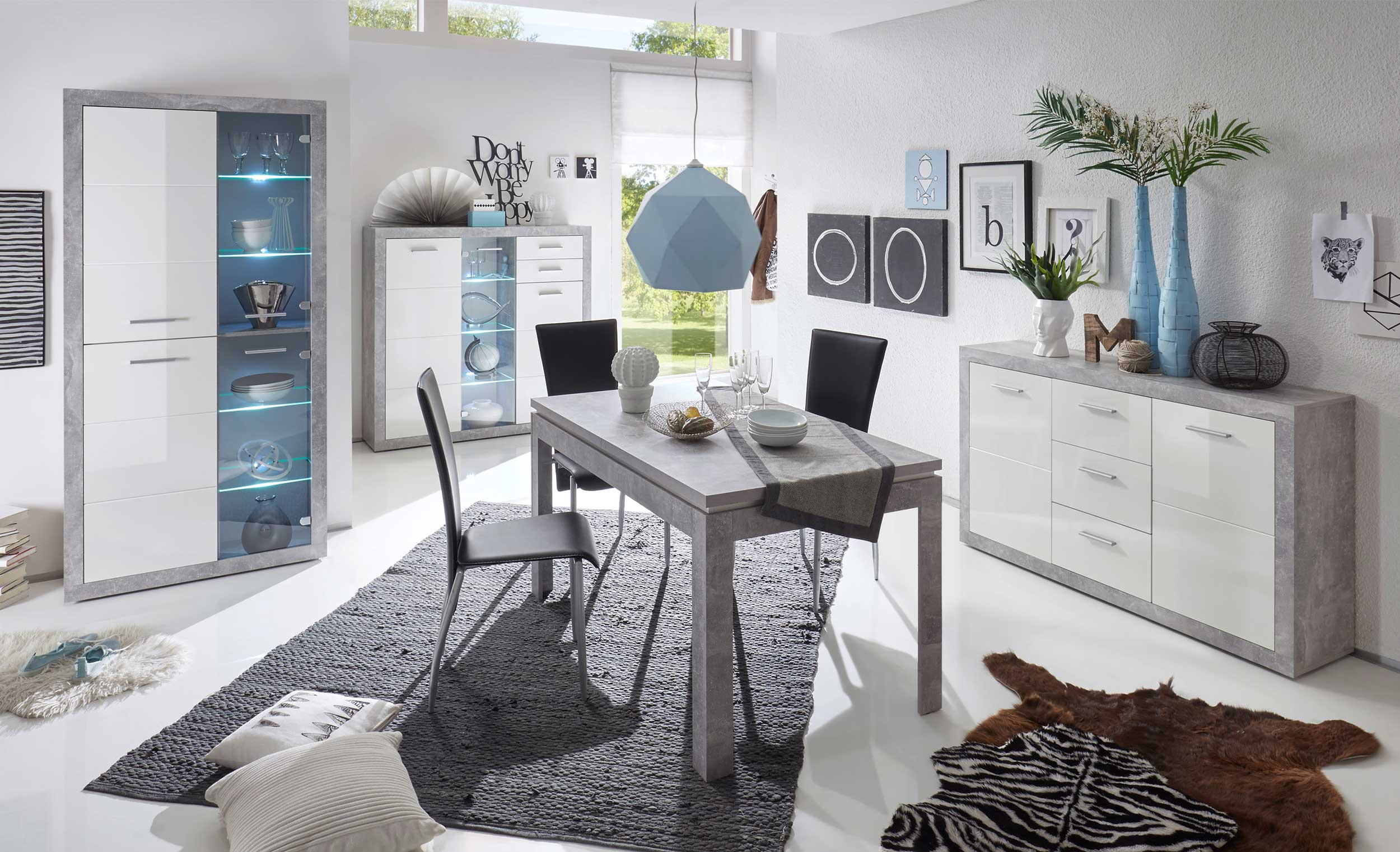 Armoire vitrine Inga 194H x 95L - béton/blanc - Image 5