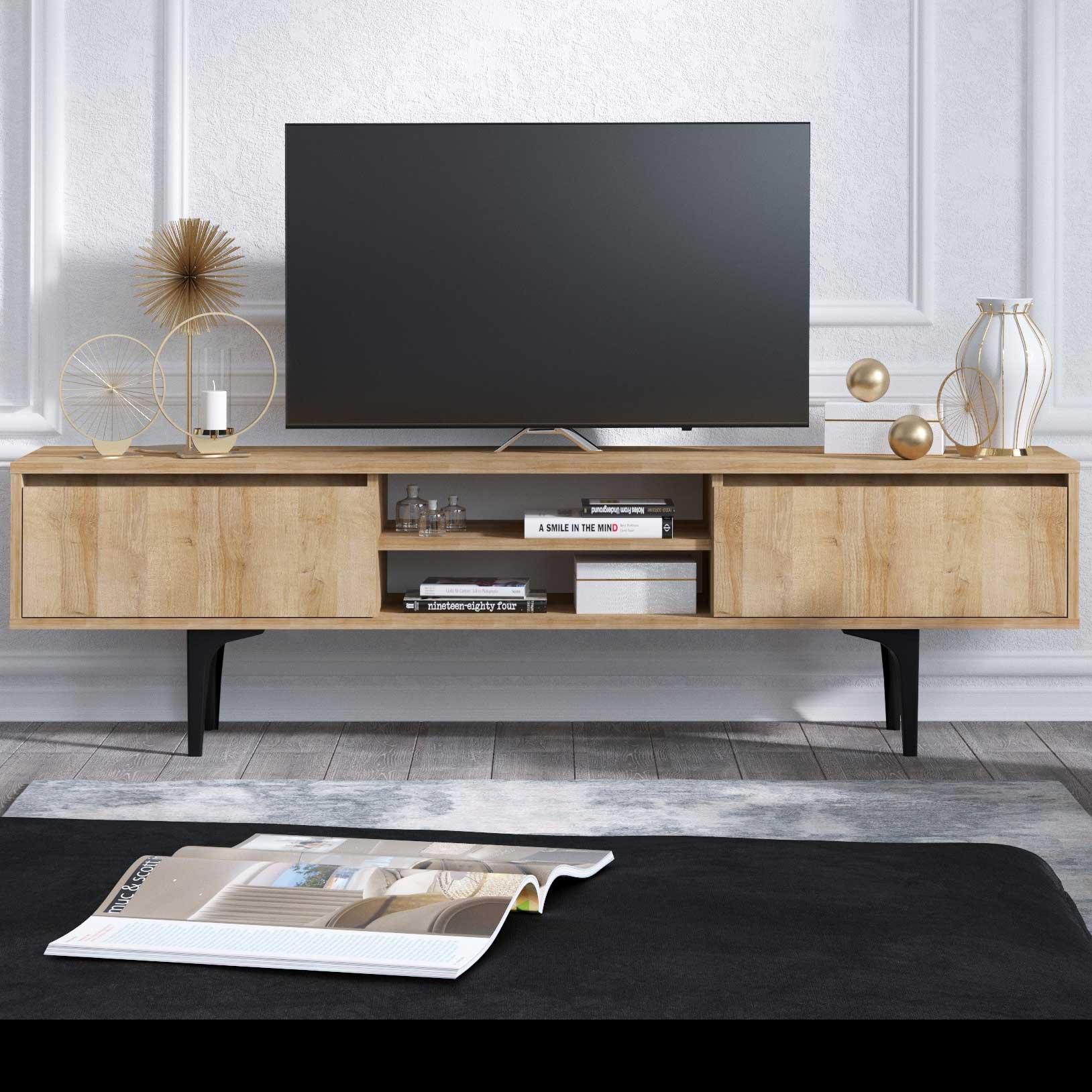 Artemis Meuble TV | 100 % MÉLAMINE | Chêne