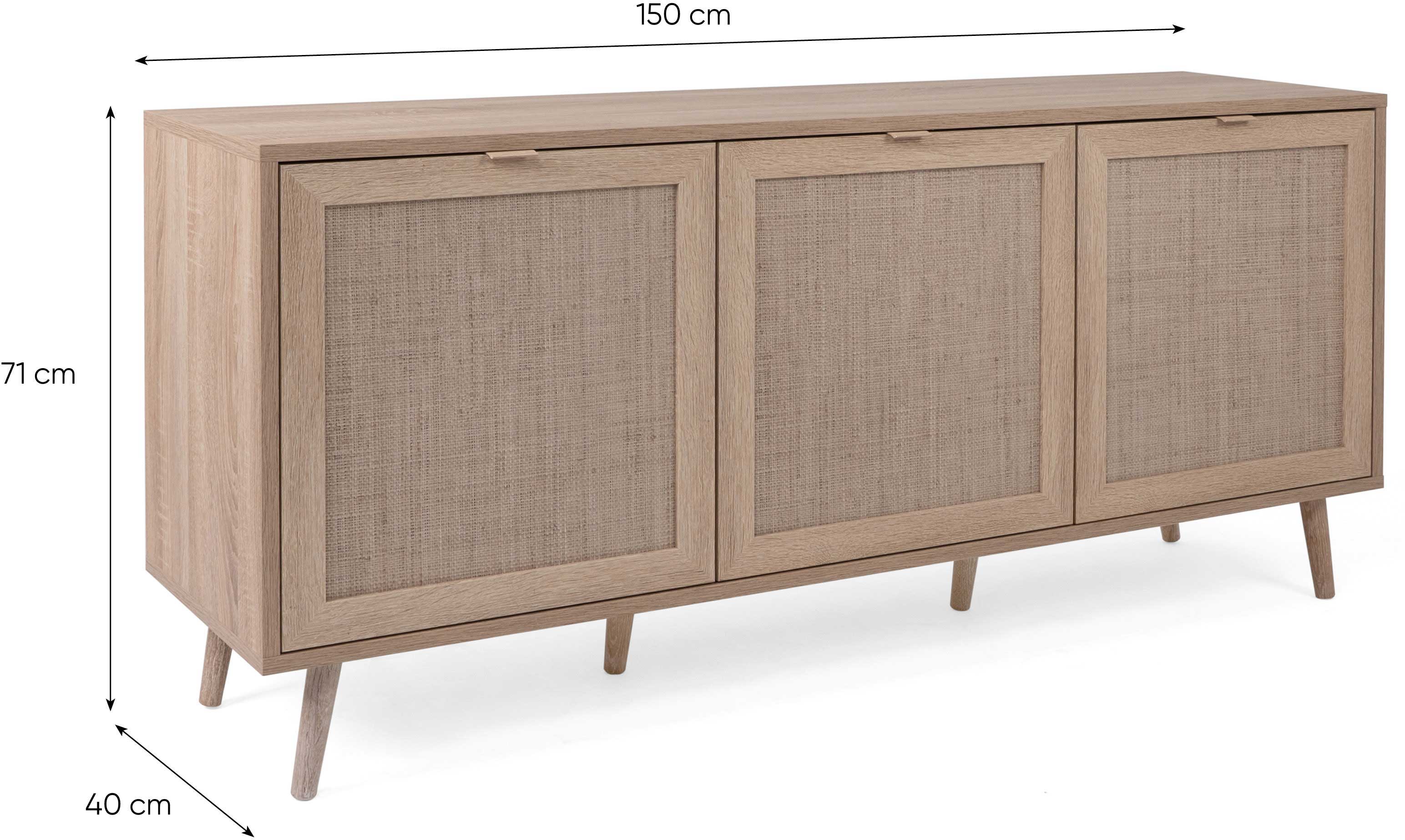 Bahut Bilal 150cm 3 portes - chêne/raphia imprimé - Image 6