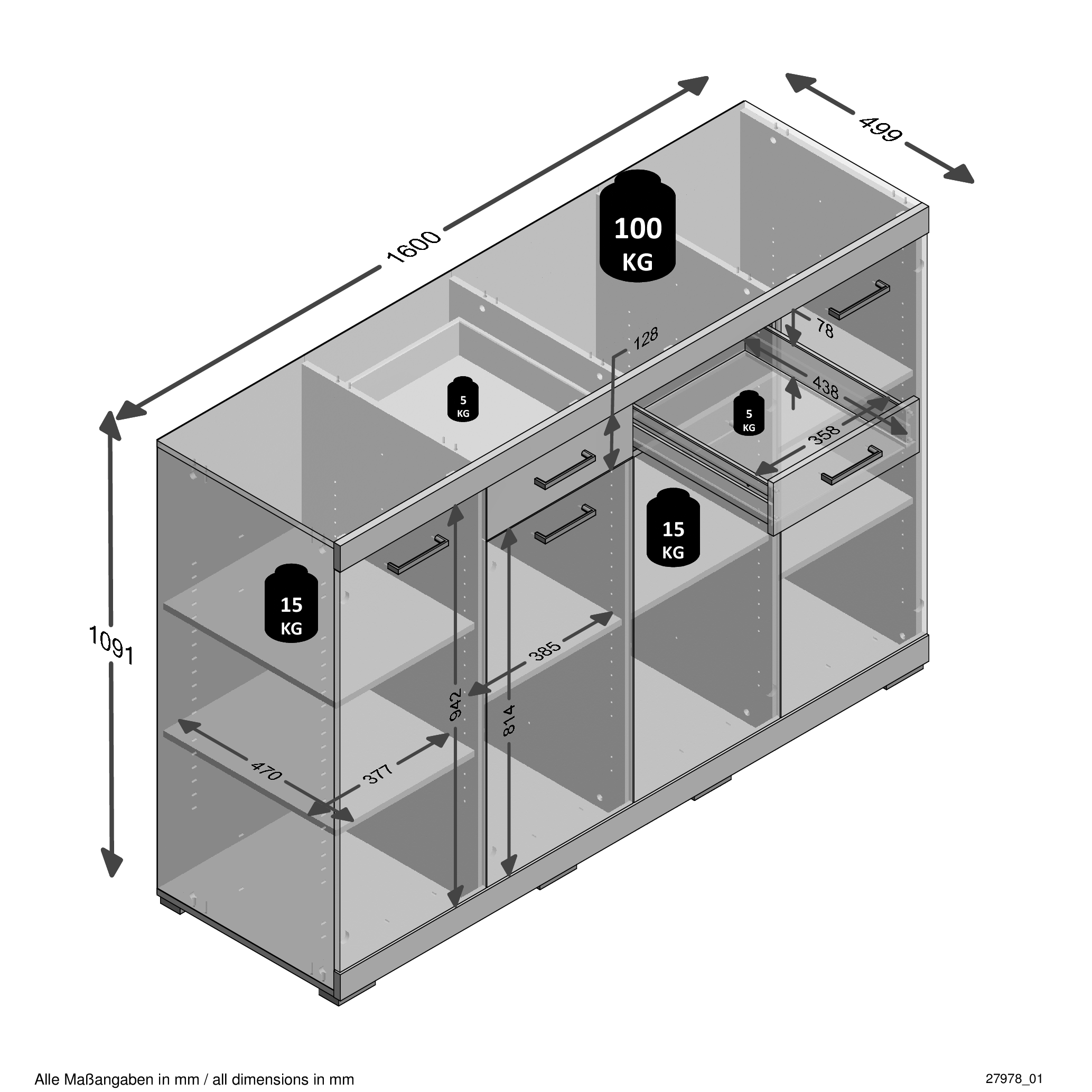 Bahut Cristal 160x109x50 - chêne - Image 3