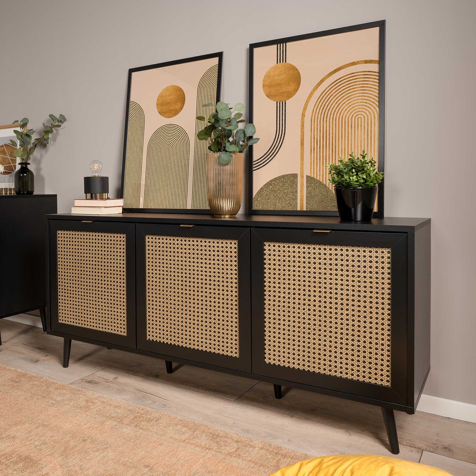 Bahut Daka 150cm 3 portes - noir/beige - Image 1