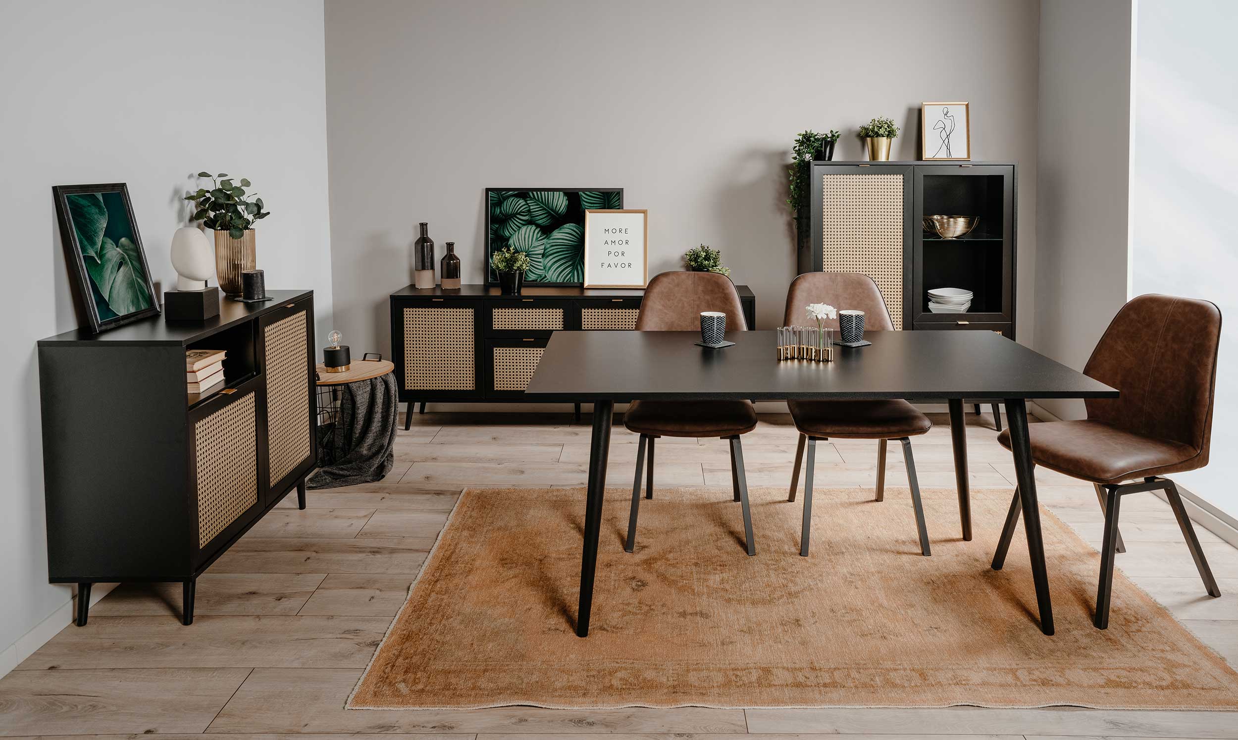 Bahut Daka 180cm 4 portes & 2 tiroirs - noir/beige - Image 2