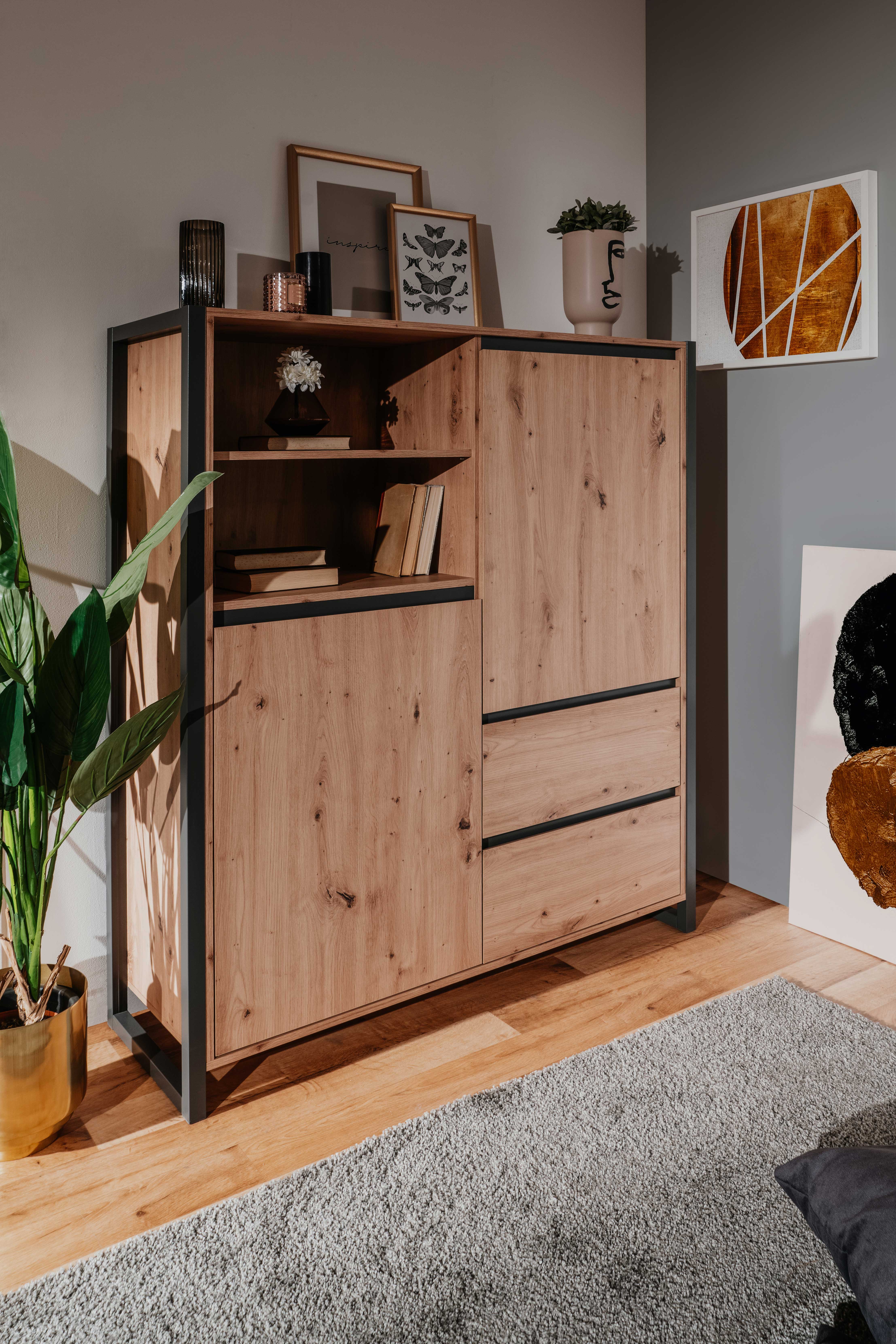 Bahut Damon haut 120cm 2 portes - chêne/anthracite - Image 10