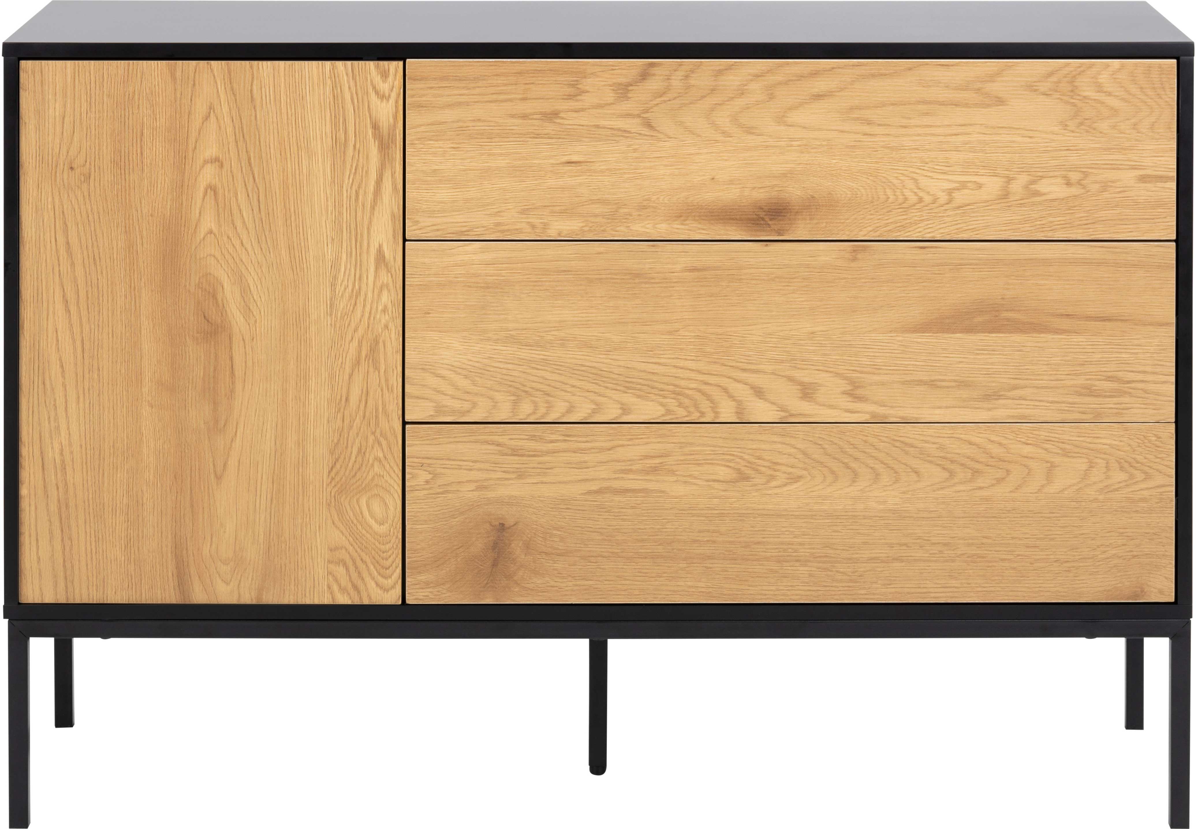 Bahut Dover 120cm 1 porte & 3 tiroirs - noir/chêne sauvage - Image 7