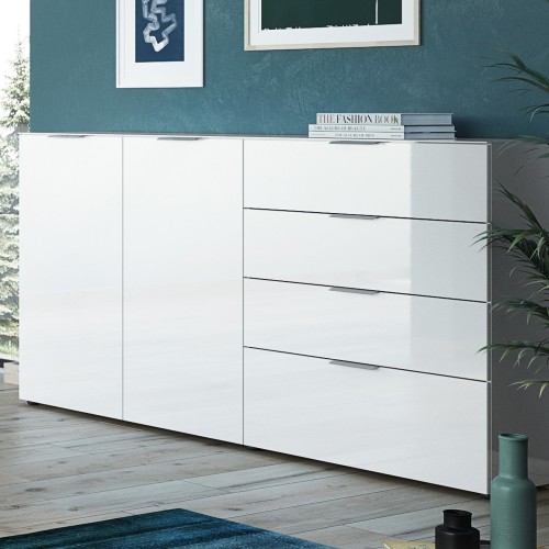 Bahut Dudek 184cm avec 2 portes & 4 tiroirs - blanc