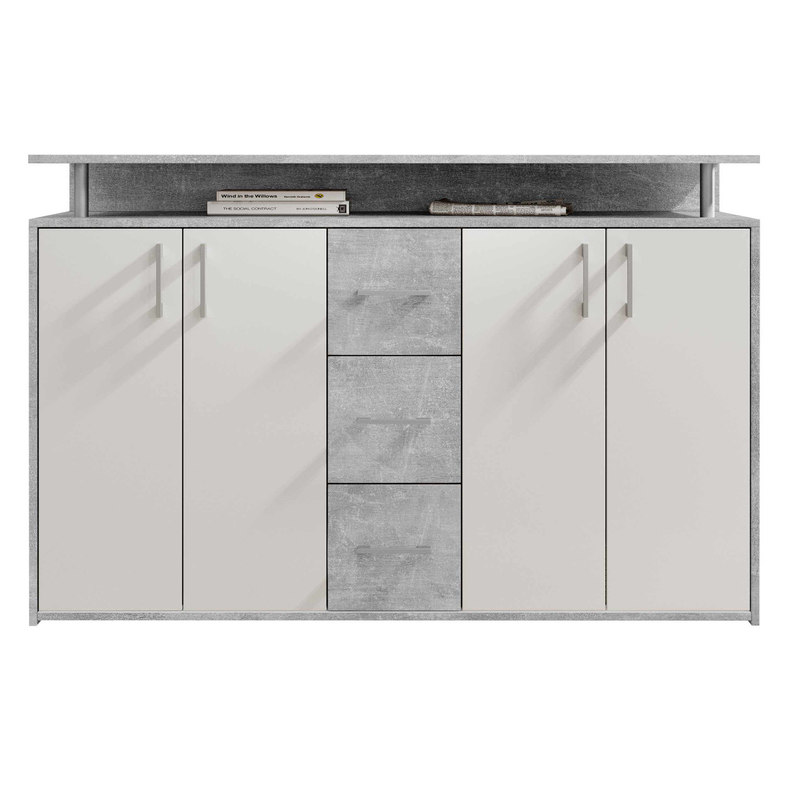 Bahut Flotar 4 portes 3 tiroirs - blanc/béton - Image 3