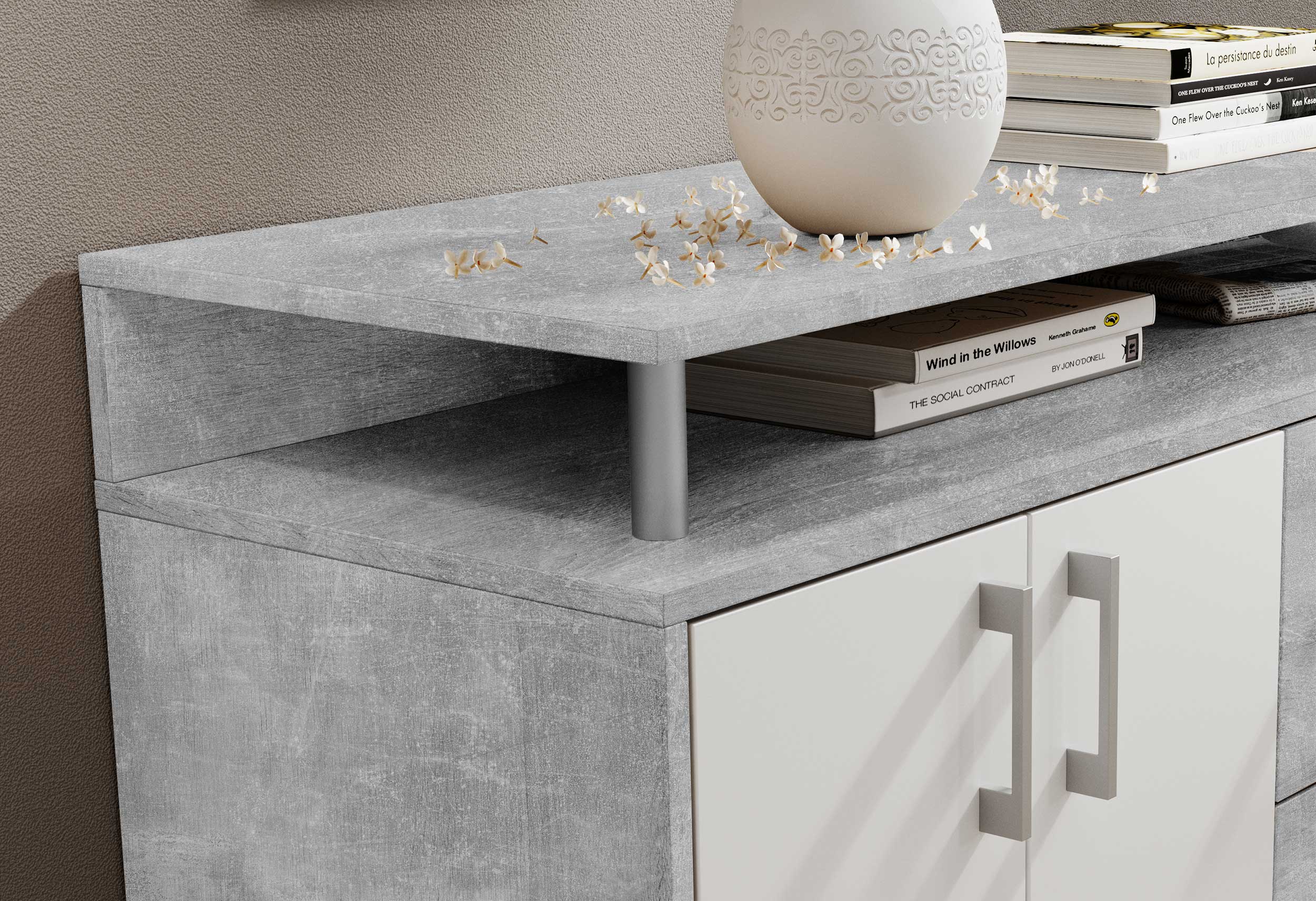 Bahut Flotar 4 portes 3 tiroirs - blanc/béton - Image 6