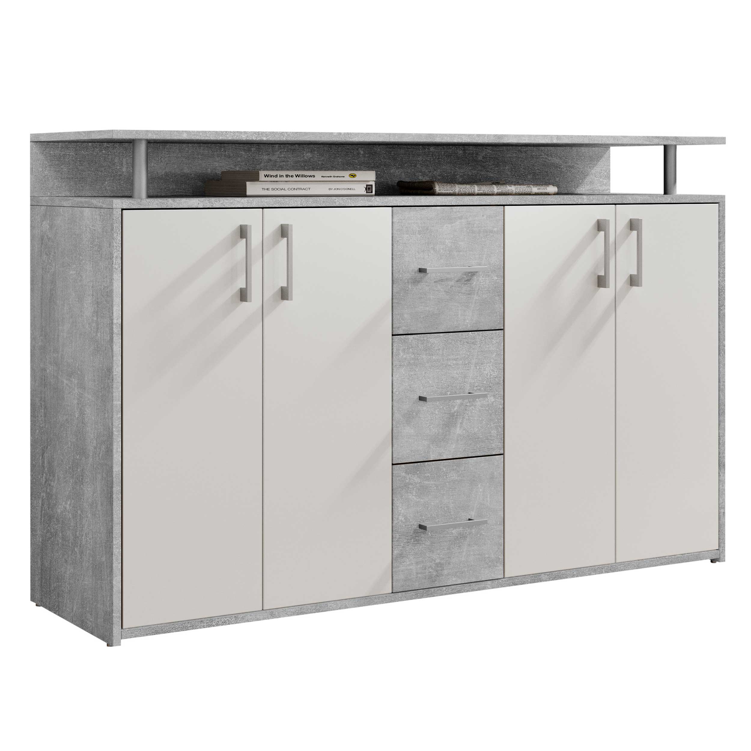 Bahut Flotar 4 portes 3 tiroirs - blanc/béton - Image 10