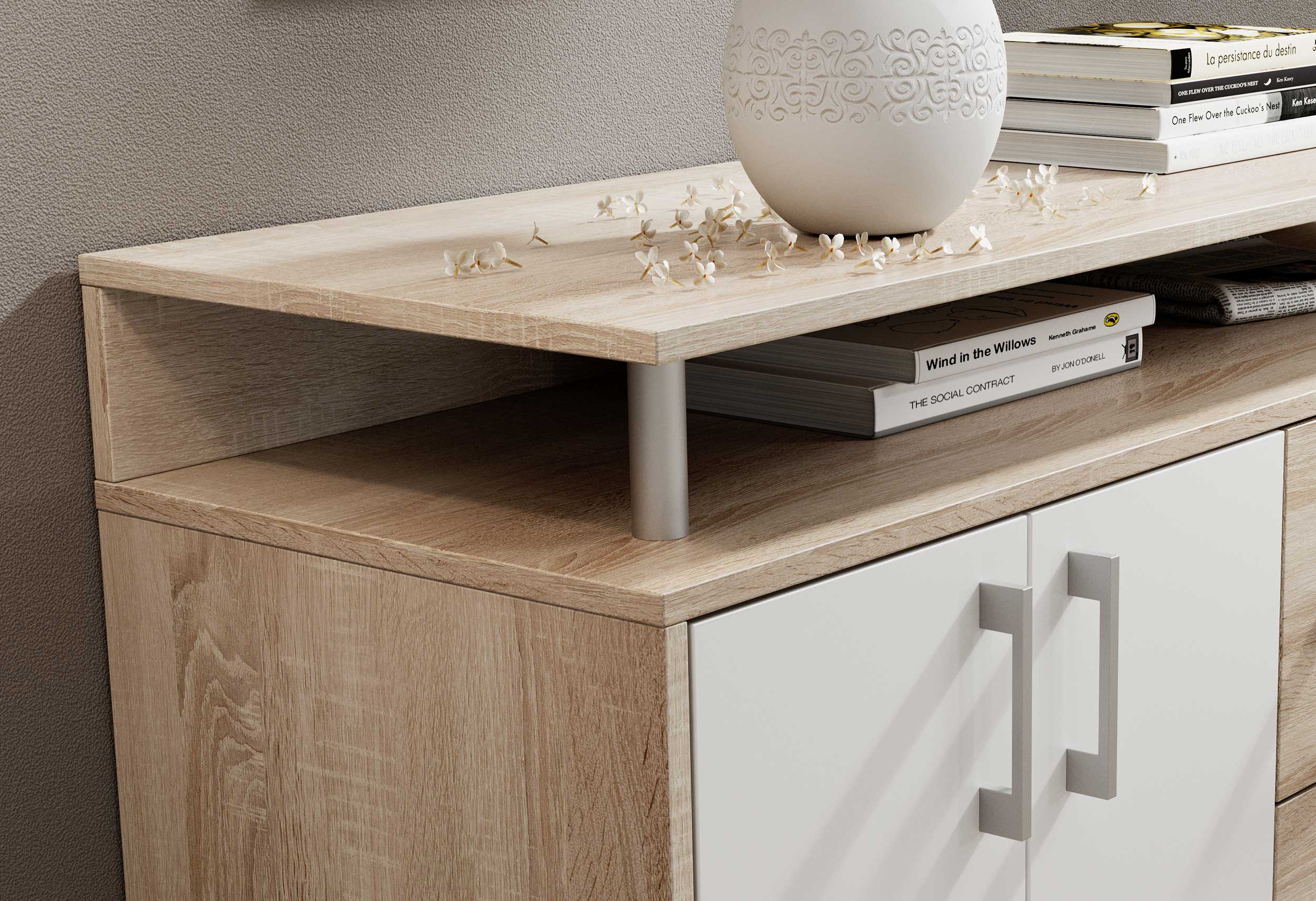 Bahut Flotar 4 portes 3 tiroirs - blanc/chêne - Image 2