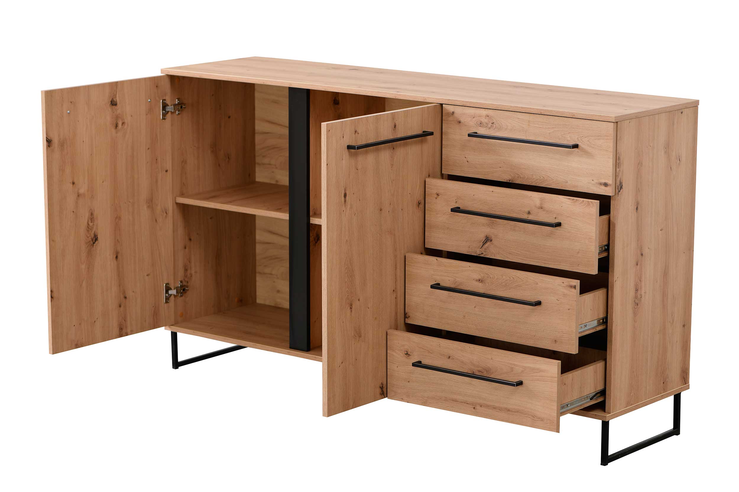 Bahut Hoggas 159cm 4 portes & 2 tiroirs - chêne - Image 6