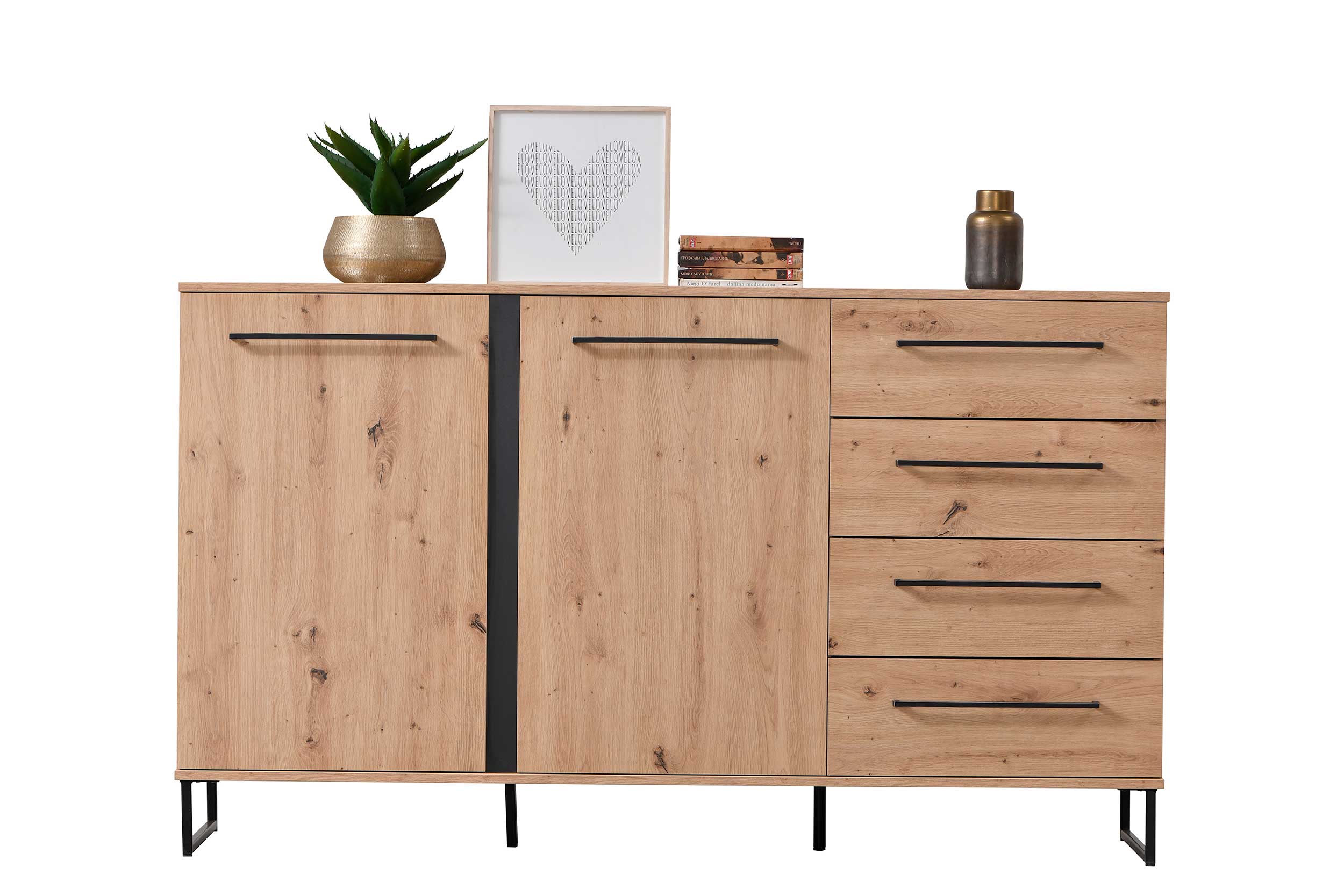 Bahut Hoggas 159cm 4 portes & 2 tiroirs - chêne - Image 10