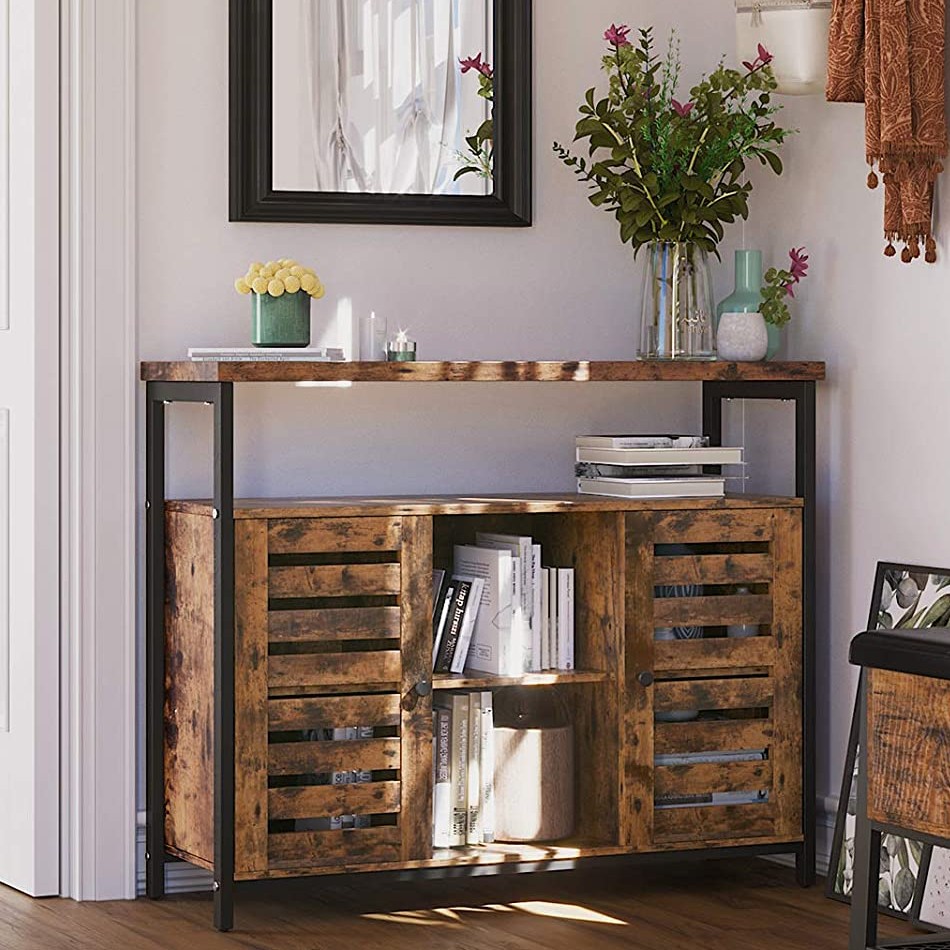 Bahut Lance 100cm 2 portes - brun rustique/noir - Image 1