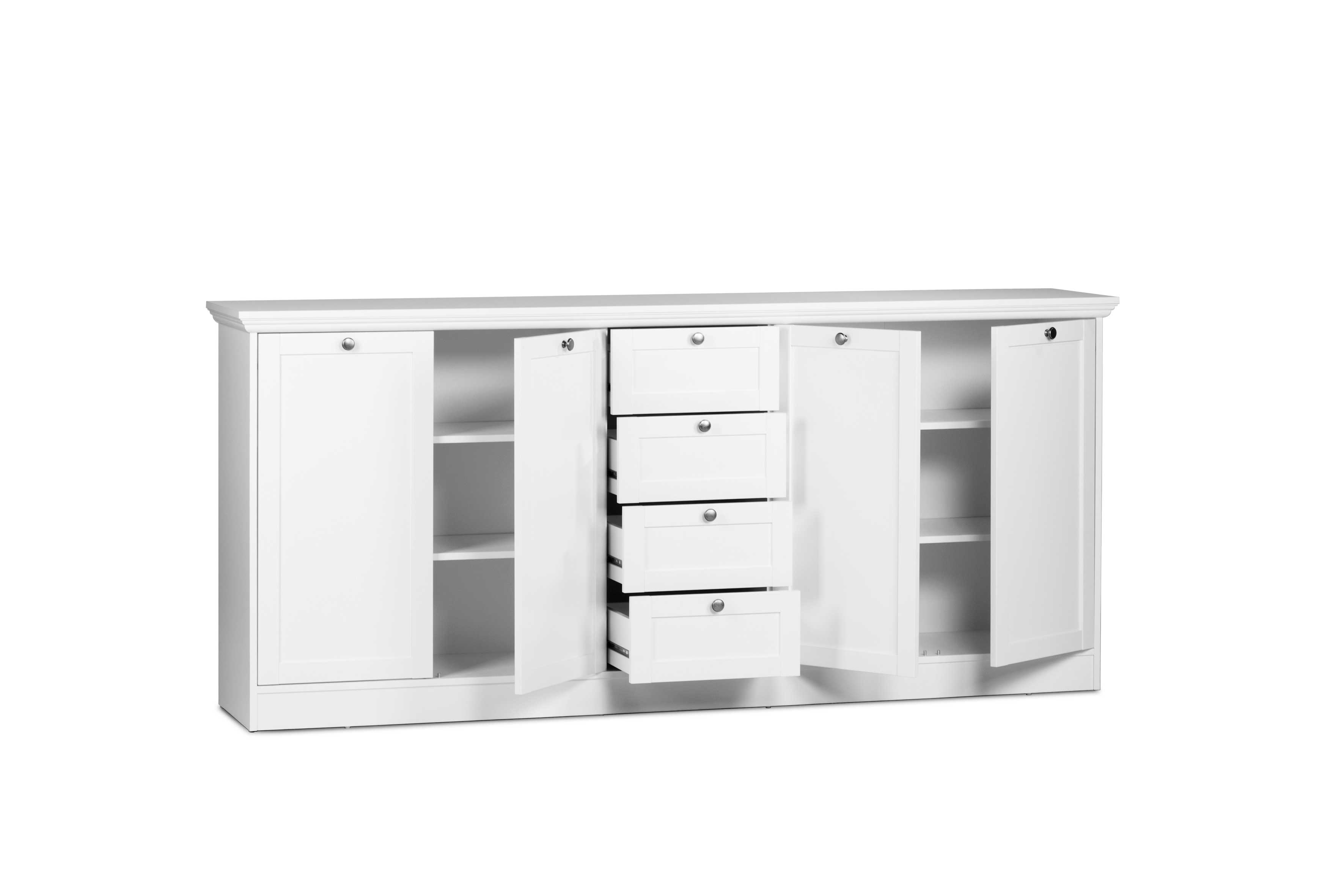 Bahut Landwood 200cm 4 portes & tiroirs - blanc - Image 9