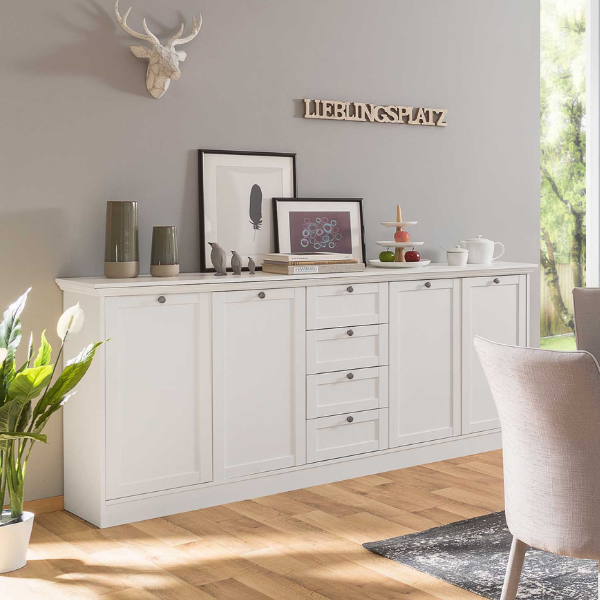 Bahut Landwood 200cm 4 portes & tiroirs - blanc